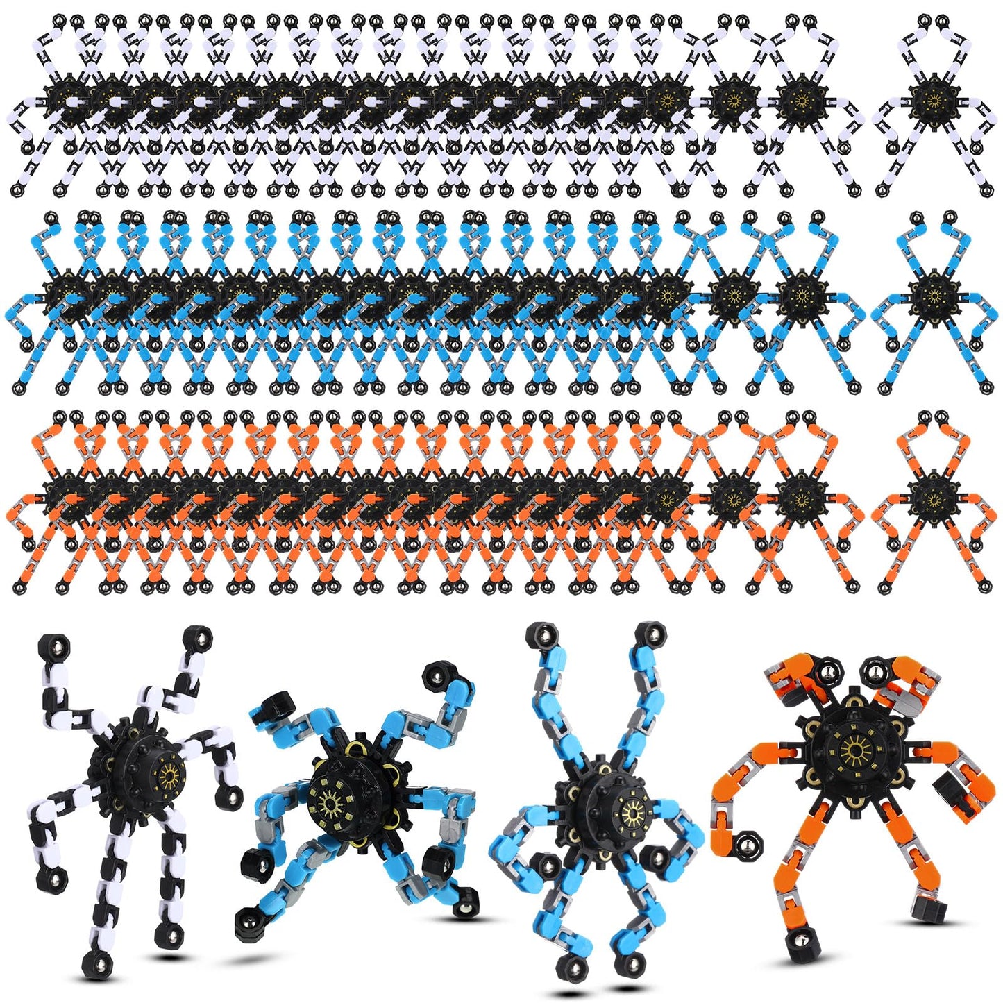Jerify 40-Pack Transformable Chain Robot Fidget Toys – Sensory Spinners for Focus, Stress Relief, and DIY Fun