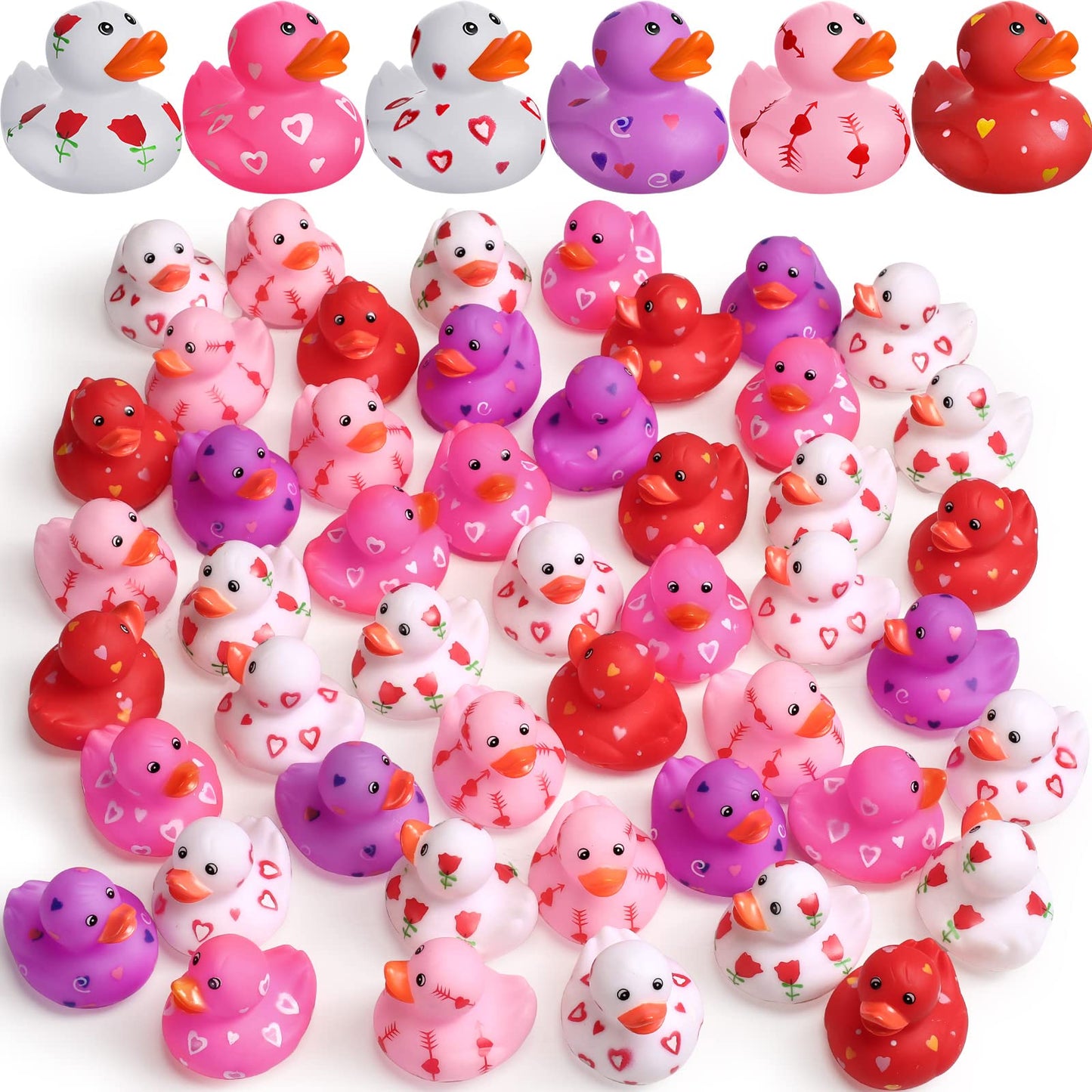 Jerify 72 Pcs Valentines Day Rubber Duckies – 2-Inch Mini Heart Rubber Ducks for Bath, Parties & Gifts