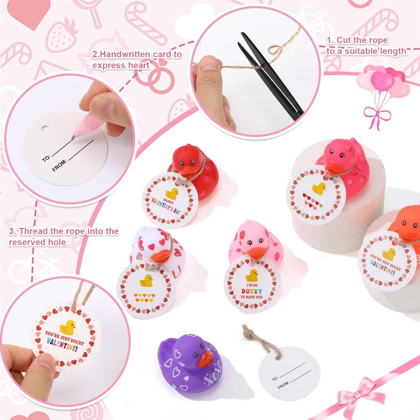 Jerify 48 Pcs Valentines Ducks – 2-Inch Mini Rubber Ducks (6 Styles) for Kids