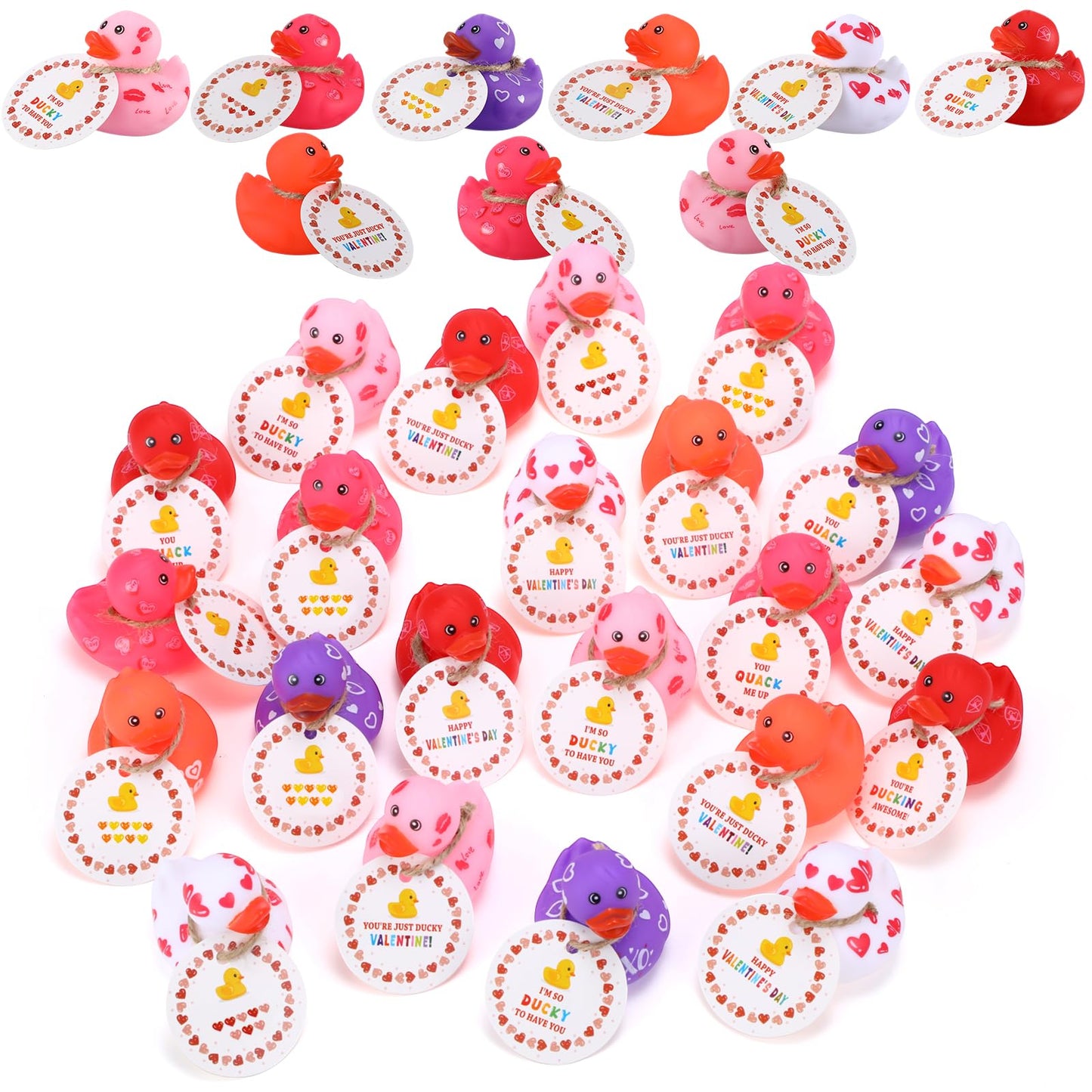 Jerify 48 Pcs Valentines Ducks – 2-Inch Mini Rubber Ducks (6 Styles) for Kids
