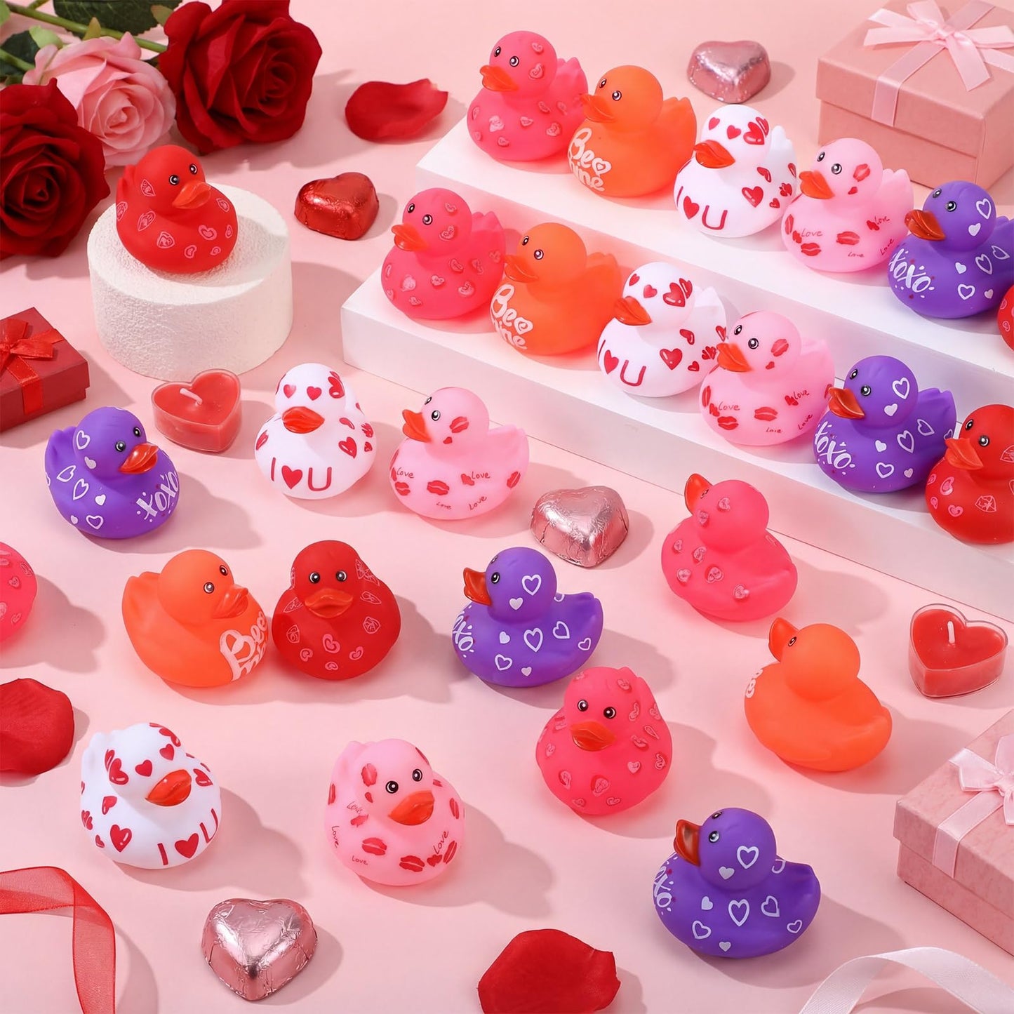 Jerify 12 Pcs Valentine Rubber Ducks – 2in Heart Bath Toys, 6 Styles