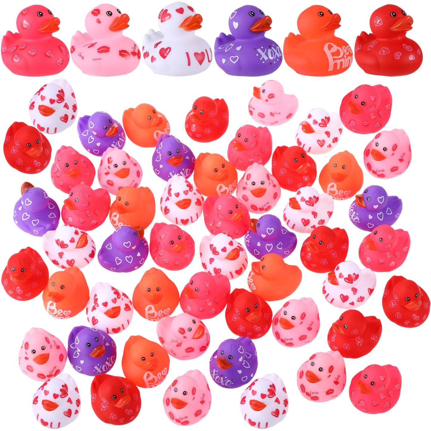 Jerify 12 Pcs Valentine Rubber Ducks – 2in Heart Bath Toys, 6 Styles