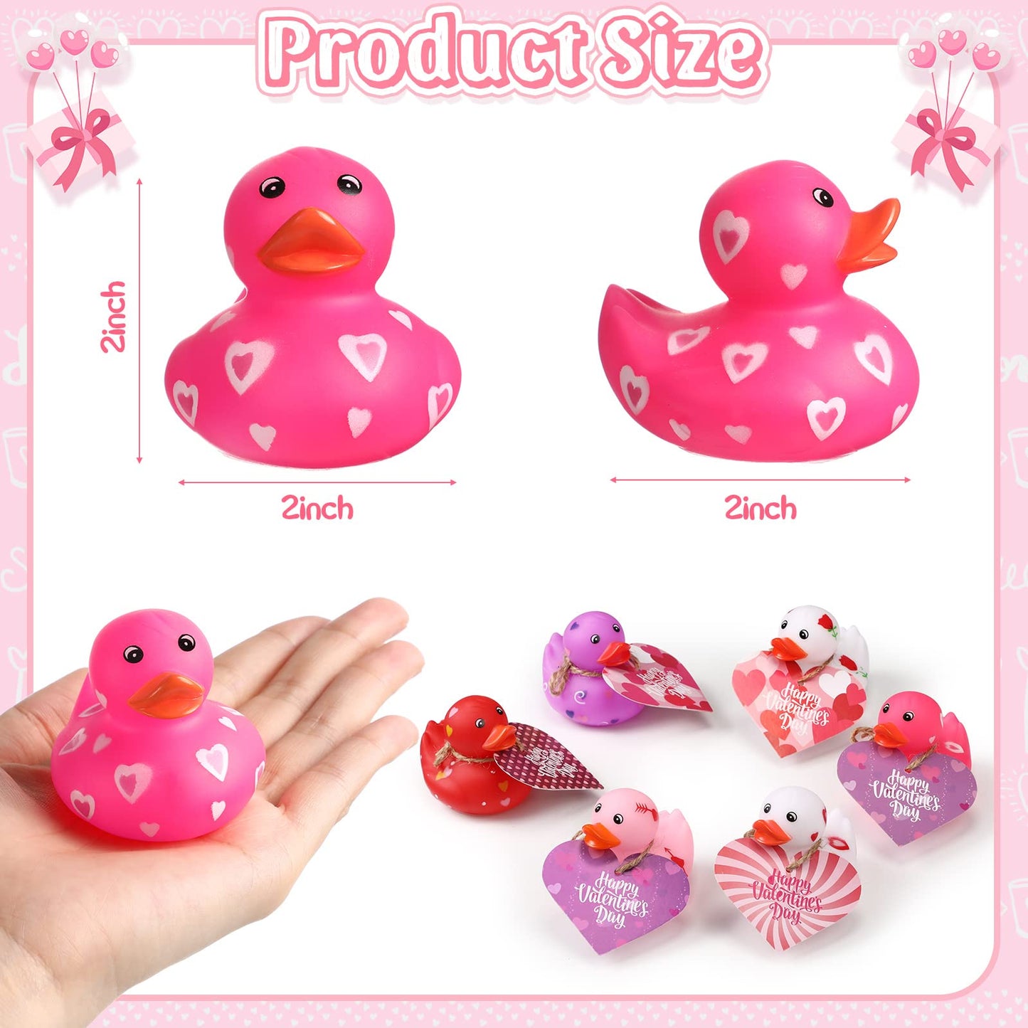 Jerify 12 Pcs Valentines Rubber Ducks with Gift Cards - Pastel 6 Styles