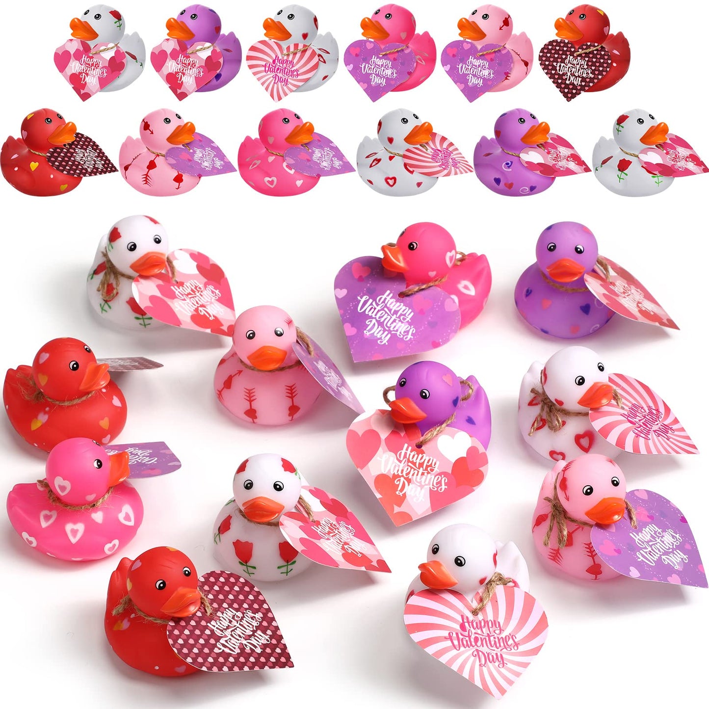 Jerify 12 Pcs Valentines Rubber Ducks with Gift Cards - Pastel 6 Styles