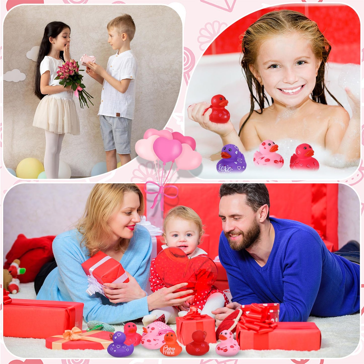 Jerify 12 Pcs Valentine Rubber Ducks – 2in Heart Bath Toys, 6 Styles