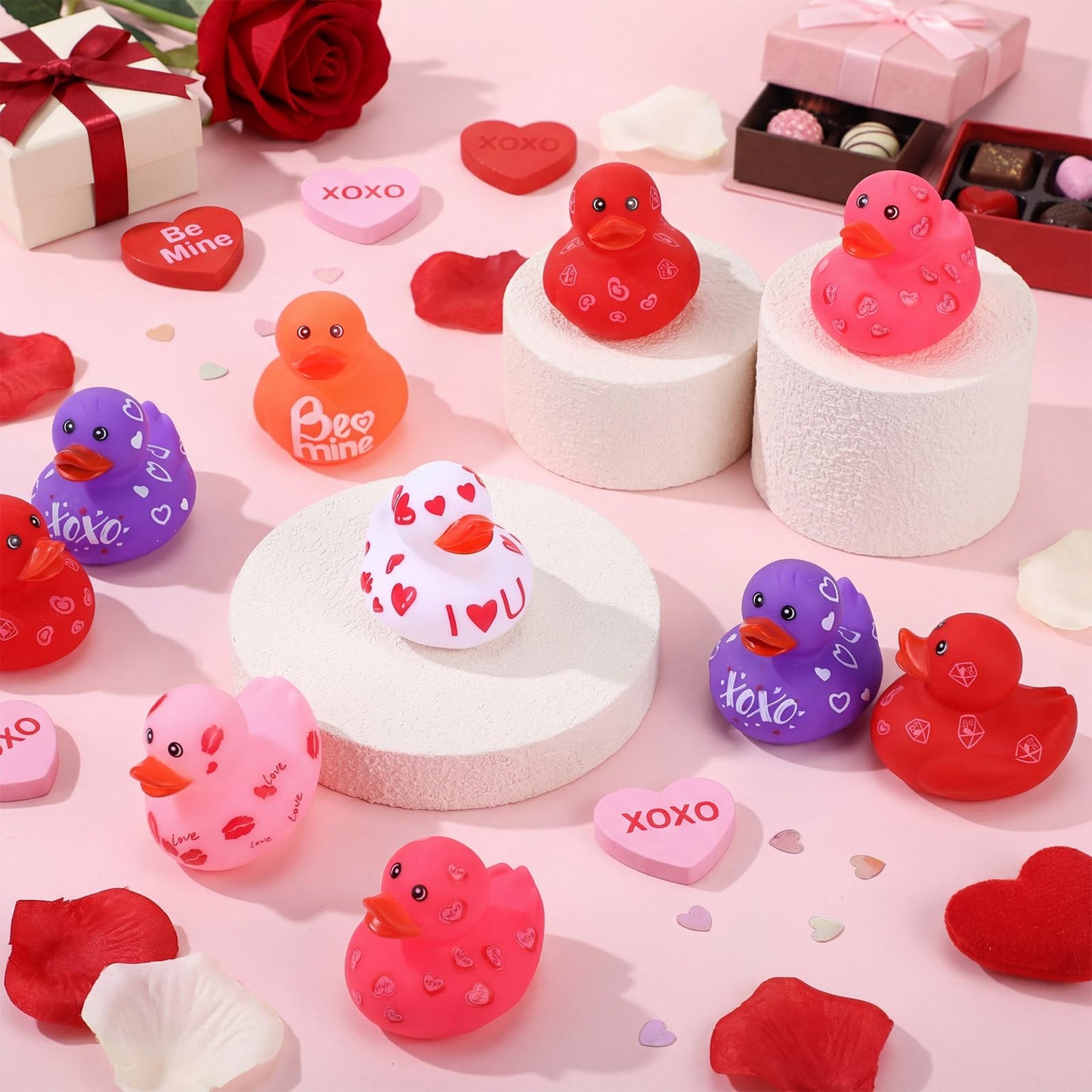 Jerify 12 Pcs Valentine Rubber Ducks – 2in Heart Bath Toys, 6 Styles
