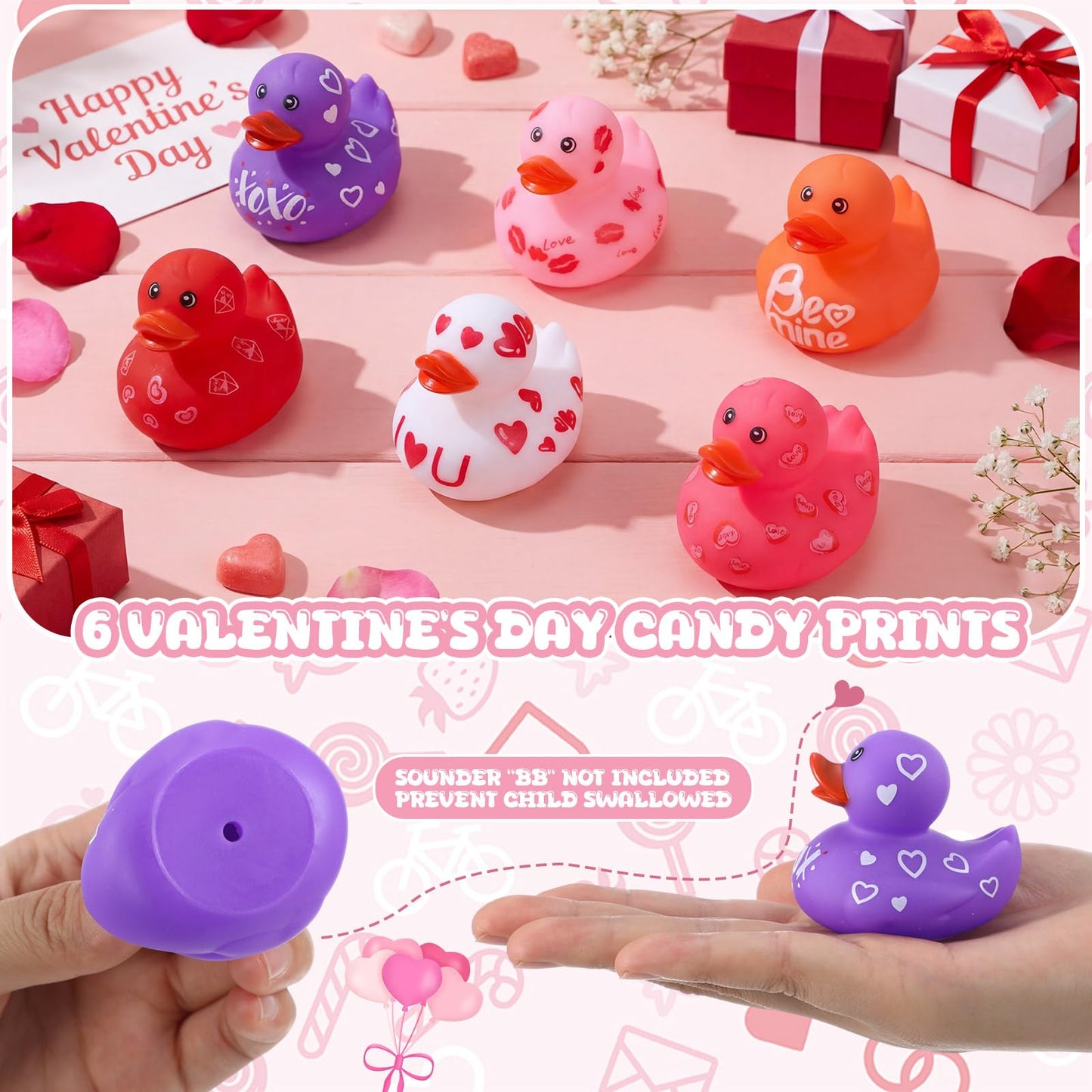Jerify 12 Pcs Valentine Rubber Ducks – 2in Heart Bath Toys, 6 Styles