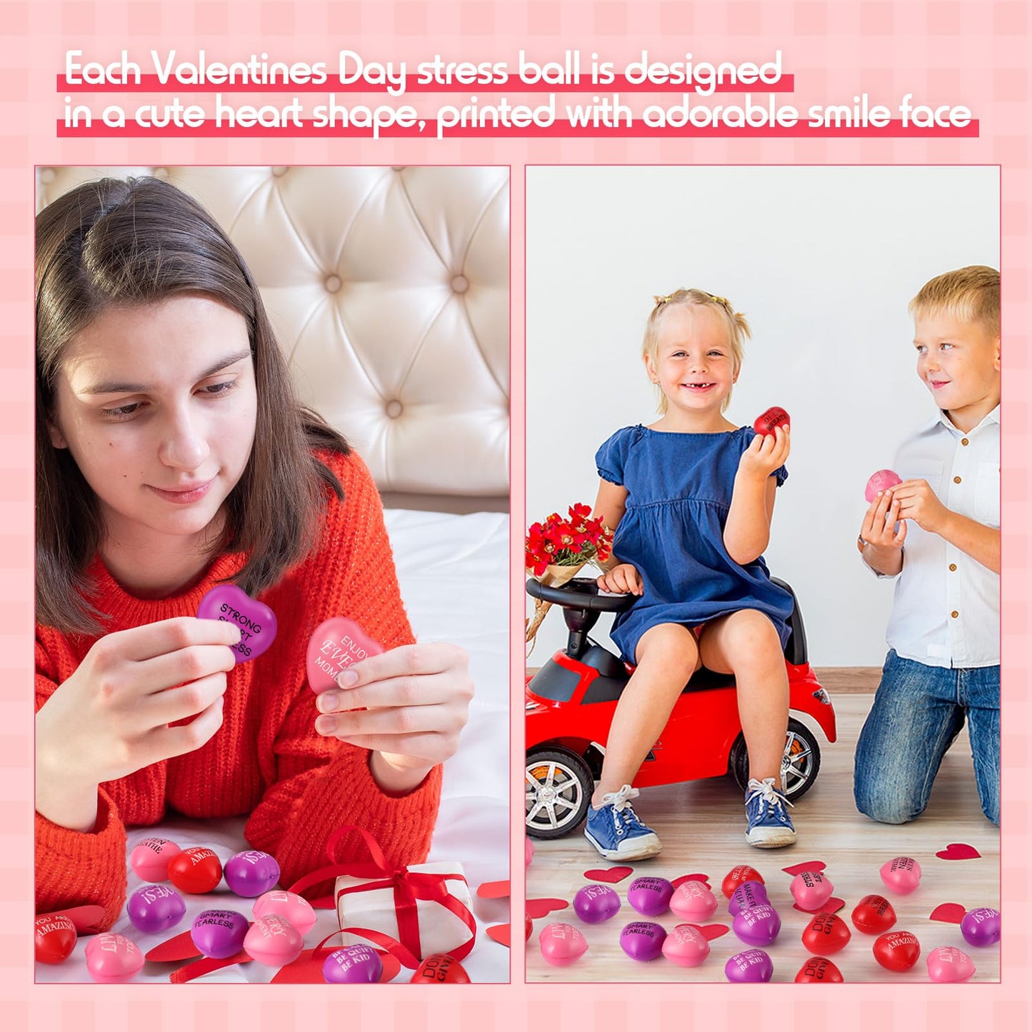 Jerify 100 Pcs Valentines Day Heart Stress Balls – 1.5-Inch Small Heart Shaped Fidget Balls for Parties & Gifts