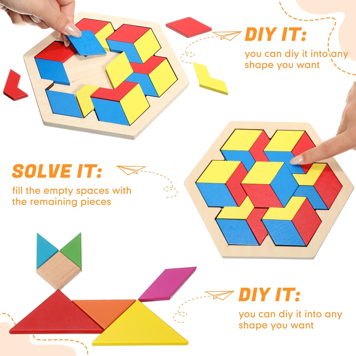 Jerify 8 Pack Wooden Tangrams Puzzles – Colorful Geometric Blocks for Adults | IQ & Logic Gift