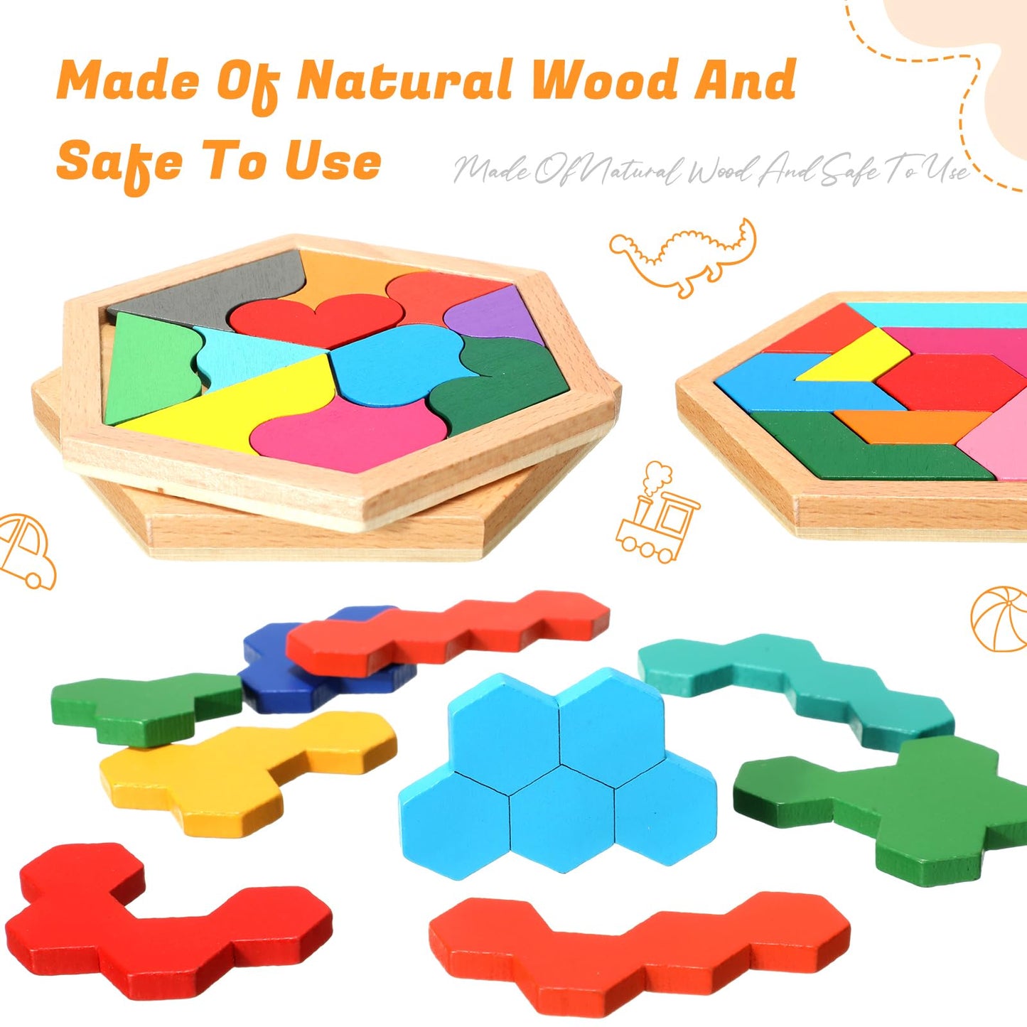 Jerify 8 Pack Wooden Tangrams Puzzles – Colorful Geometric Blocks for Adults | IQ & Logic Gift
