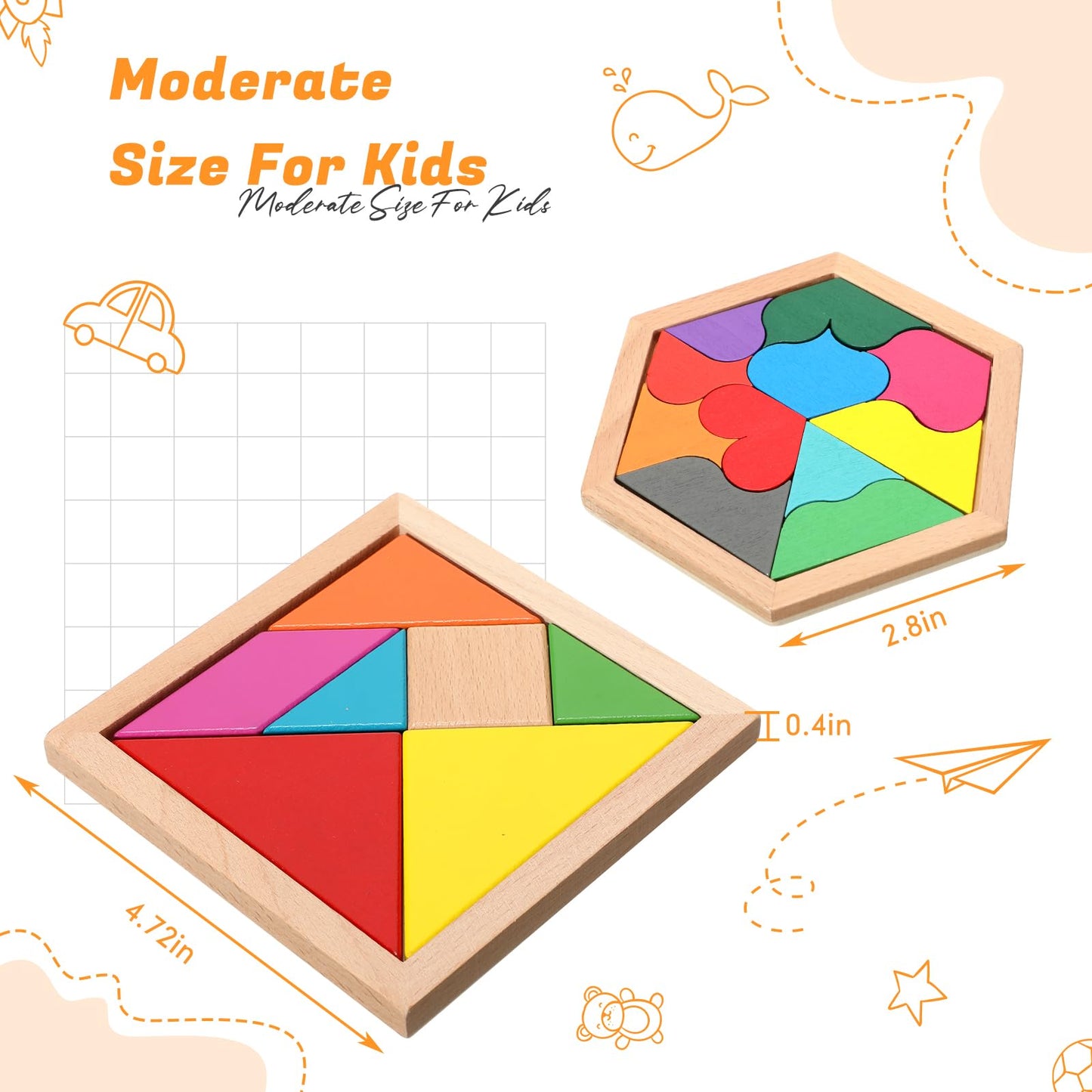 Jerify 8 Pack Wooden Tangrams Puzzles – Colorful Geometric Blocks for Adults | IQ & Logic Gift