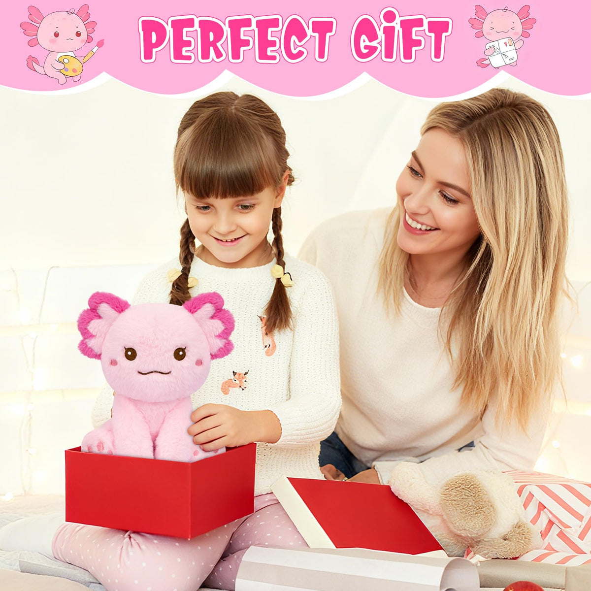 JEROKUMI Axolotl Plush – 8.6-Inch Pink Big-Head Cute Stuffed Animal