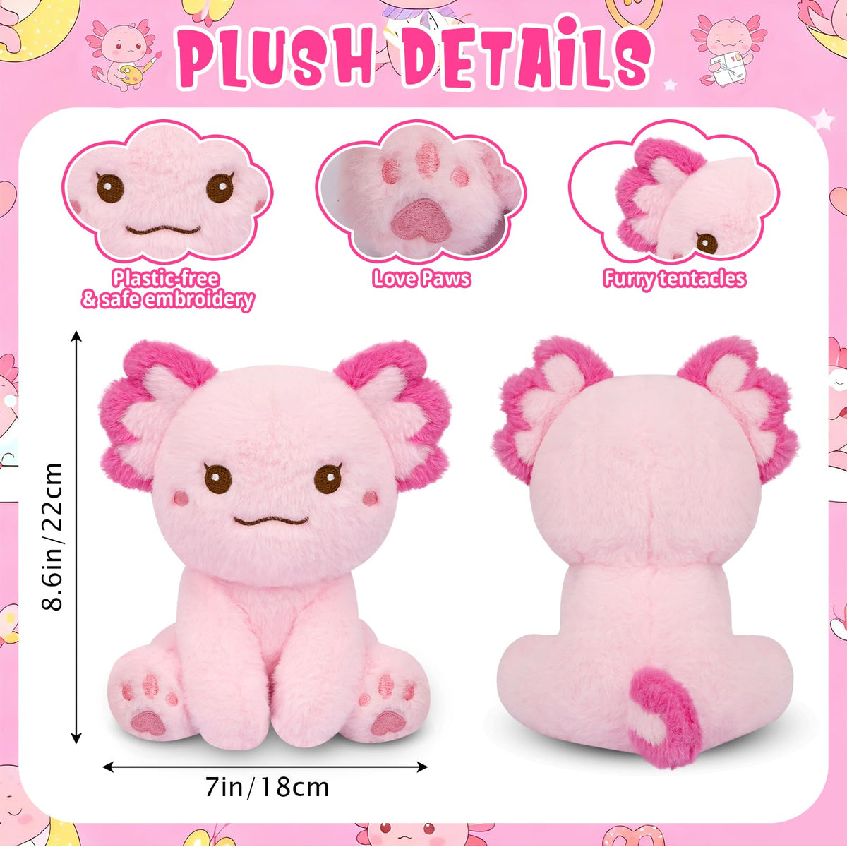 JEROKUMI Axolotl Plush – 8.6-Inch Pink Big-Head Cute Stuffed Animal