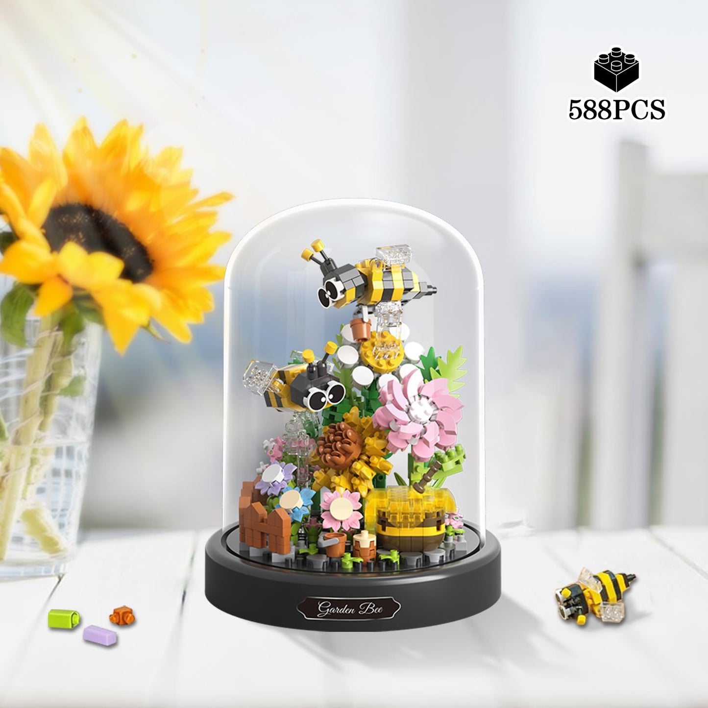 JESGO 2 Flowers Bouquet Building Set – Insects, Bees & Sunflowers (1118 PCS)