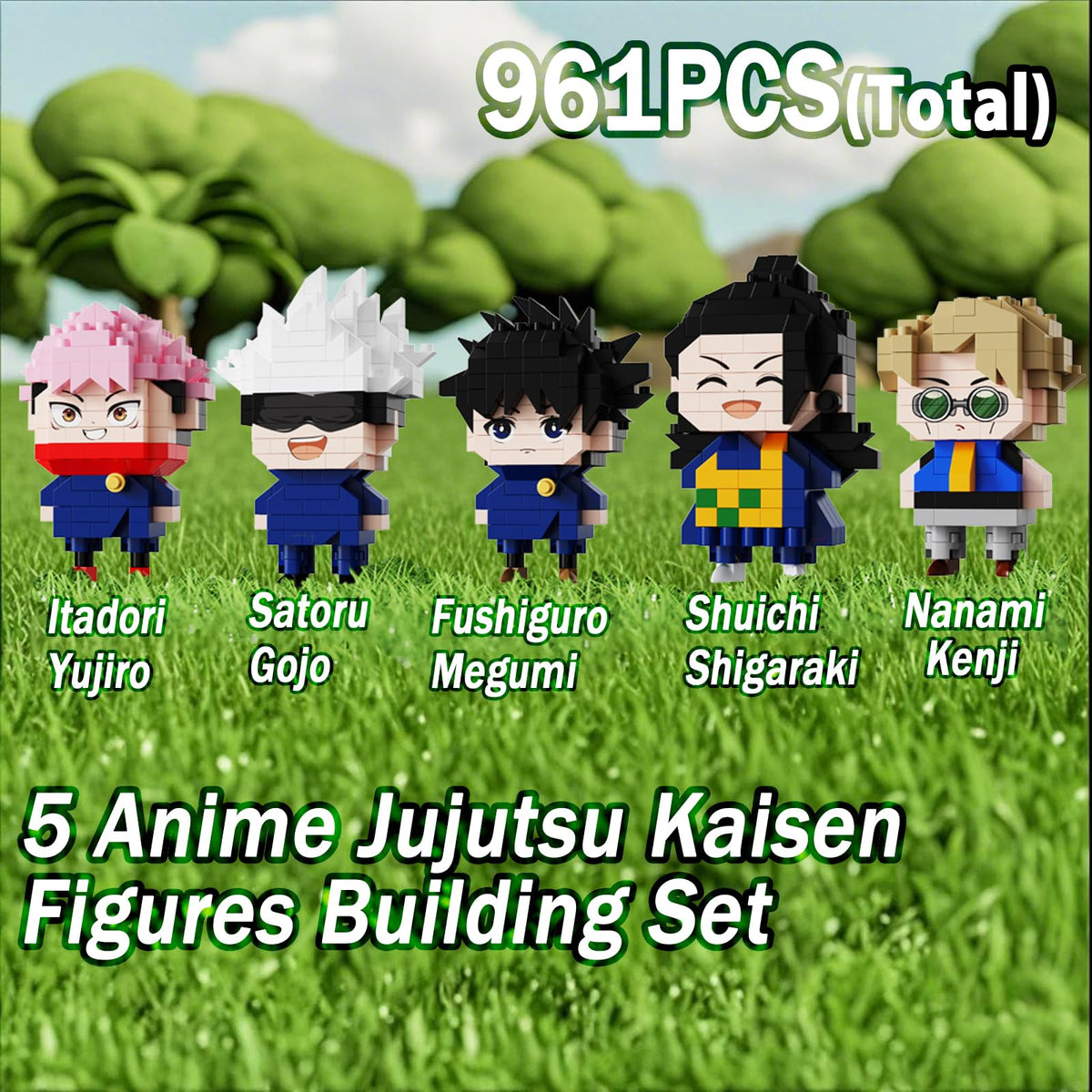 JESGO 5 JJK Jujutsu Battle Figures Building Blocks Set – 961PCS, 2-in-1 Sitting & Standing Collectibles