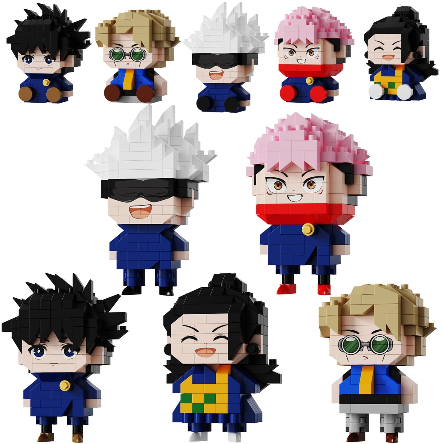 JESGO 5 JJK Jujutsu Battle Figures Building Blocks Set – 961PCS, 2-in-1 Sitting & Standing Collectibles