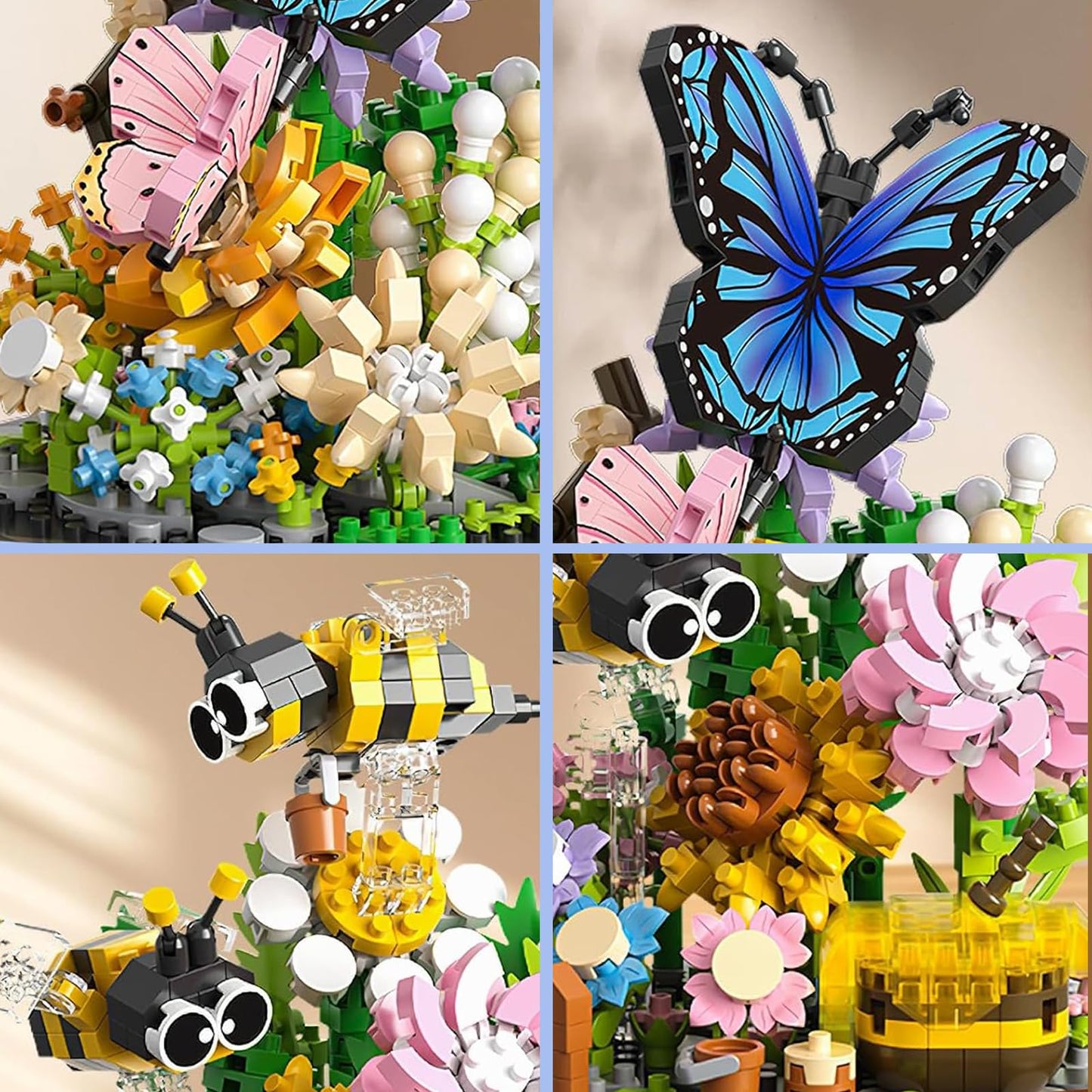 JESGO 2 Flowers Bouquet Building Set – Insects, Bees & Sunflowers (1118 PCS)