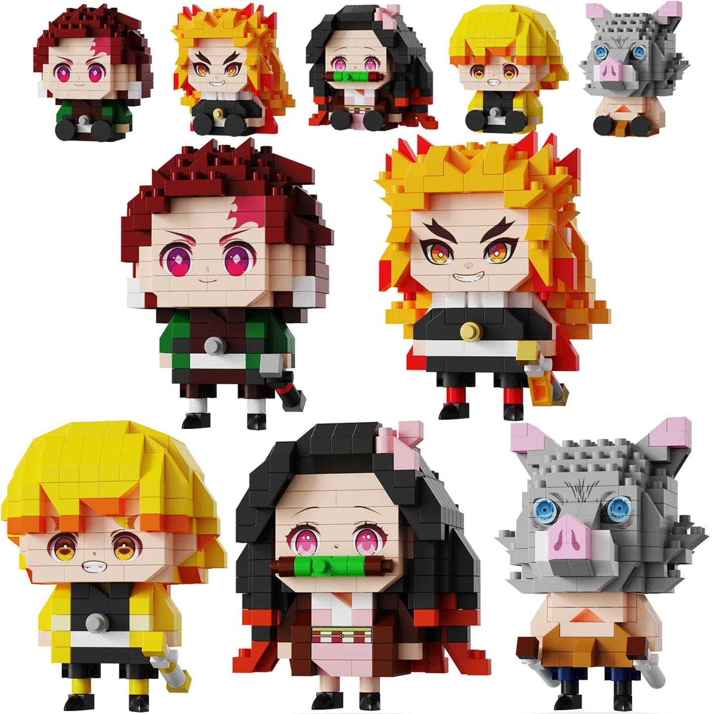 JESGO 5 Anime Demon Slayer Figures Building Set – 1140 Pcs, 2-in-1 Sitting & Standing Models | Manga Collectible Gift