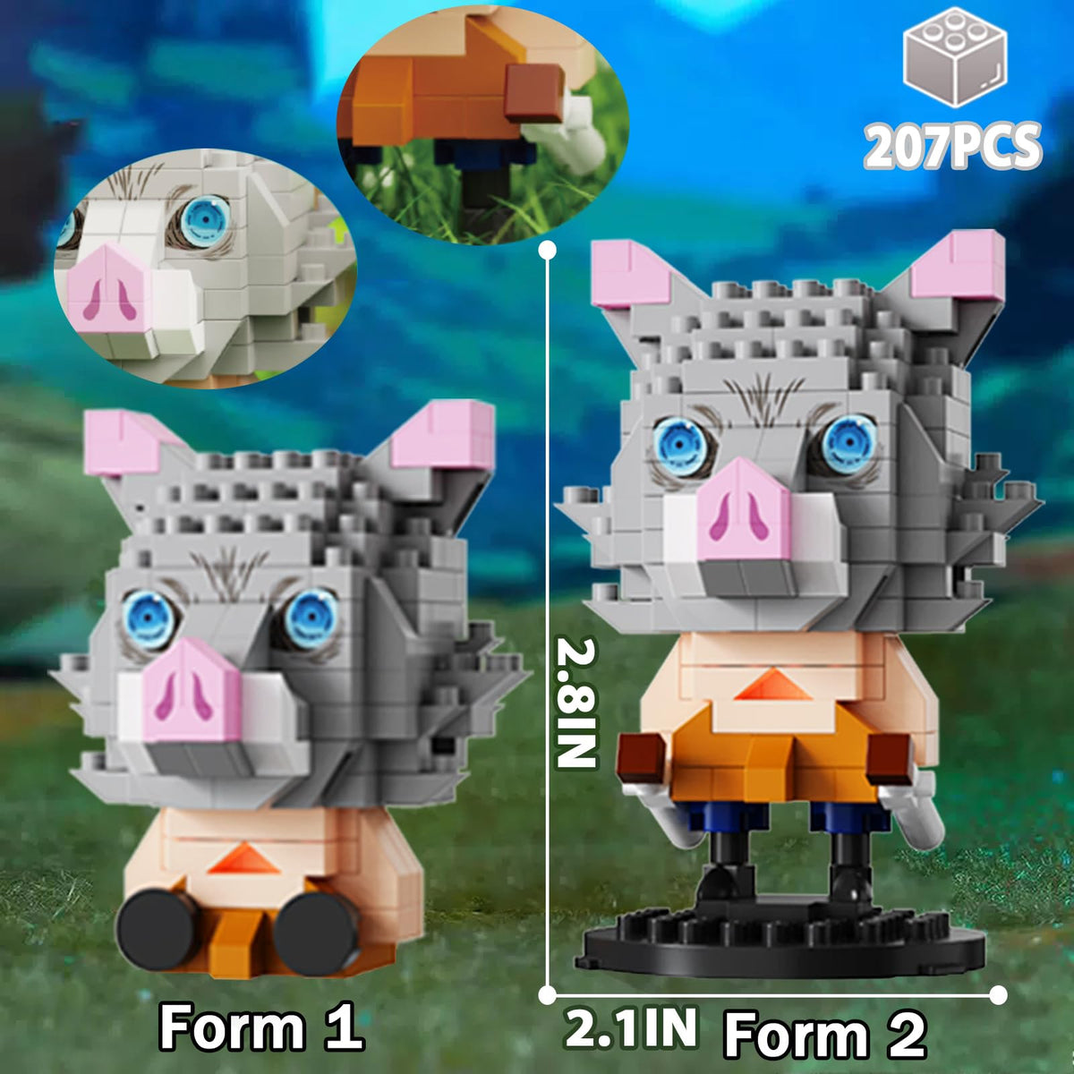 JESGO 5 Anime Demon Slayer Figures Building Set – 1140 Pcs, 2-in-1 Sitting & Standing Models | Manga Collectible Gift