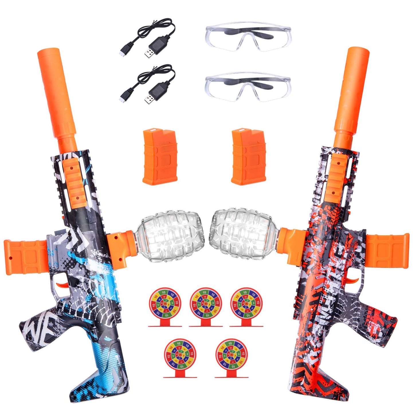 JESKH 2 Pack Splatter Blasters – Full Auto Gel Blaster Kit, 600 Hopper, 10 Rounds/sec, 12+