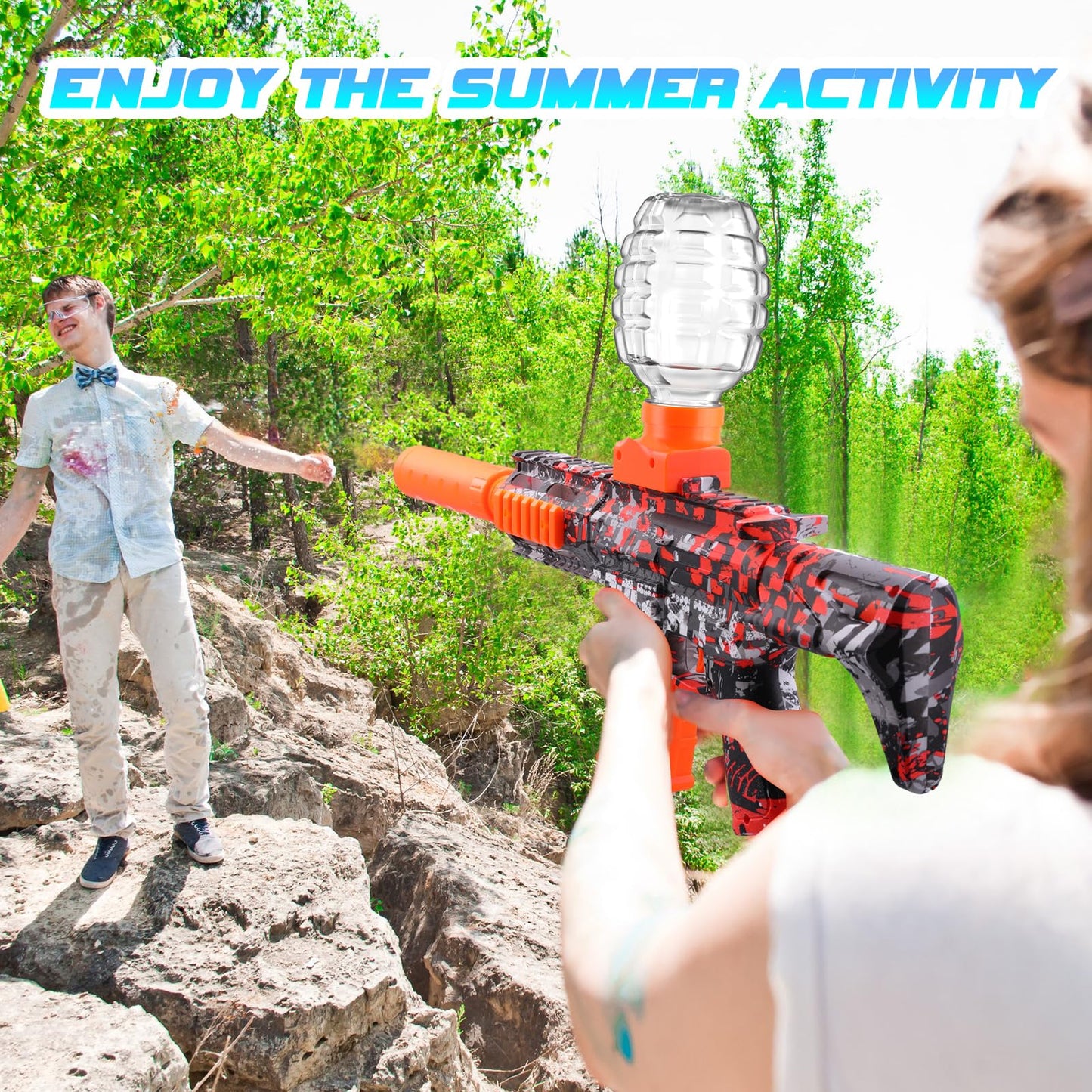JESKH 2 Pack Splatter Blasters – Full Auto Gel Blaster Kit, 600 Hopper, 10 Rounds/sec, 12+