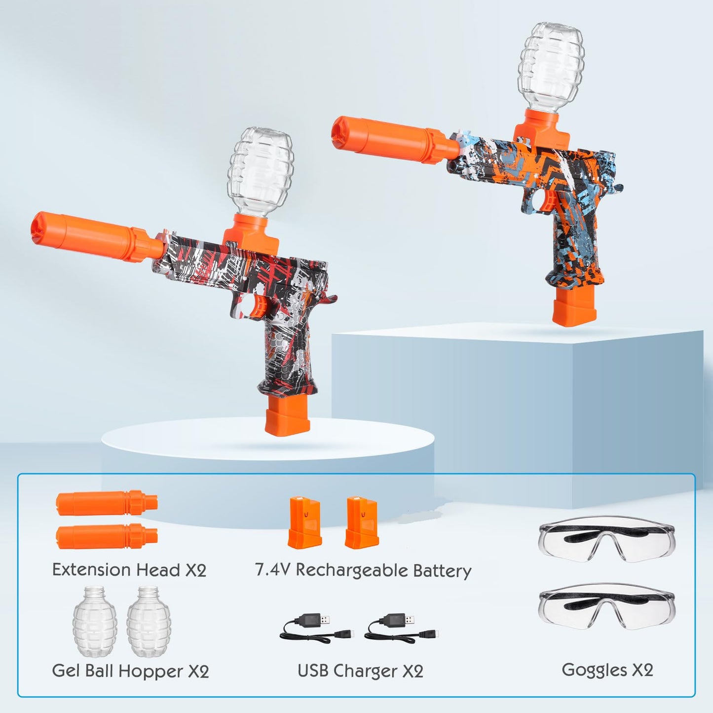 JESKH 2 Pack Splatter Blasters – Outdoor Electric Splat Toy Kit (2 Batteries Included)