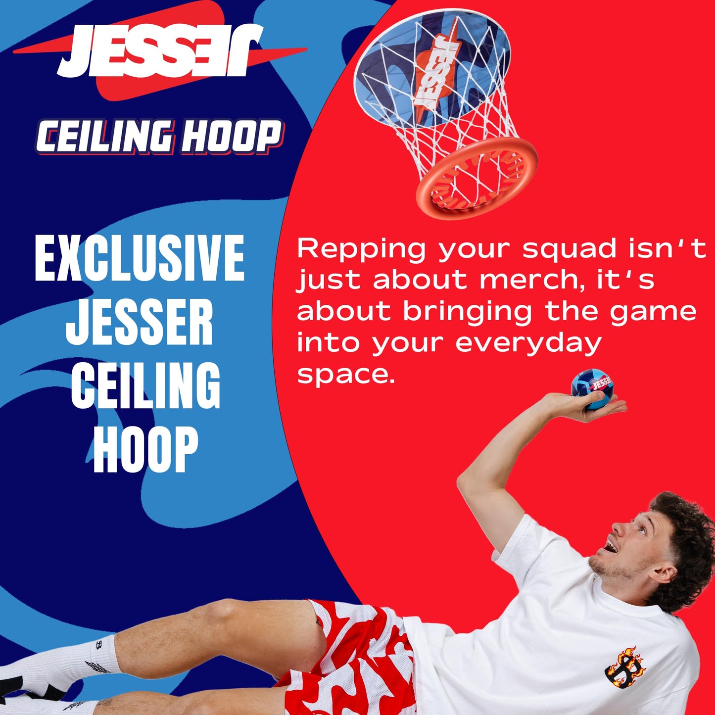 Official Jesser Mini Ceiling Basketball Hoop – 2 Exclusive Foam Balls | Indoor Fun for Kids, Teens & Families