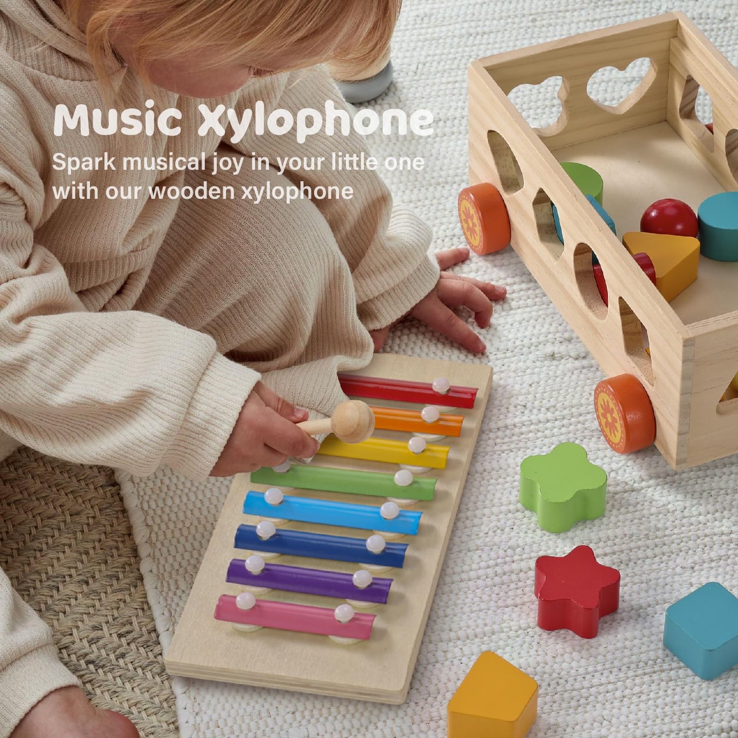 Jessruly Shape Sorter: Wooden Xylophone & Montessori Number Puzzle for Babies and Toddlers
