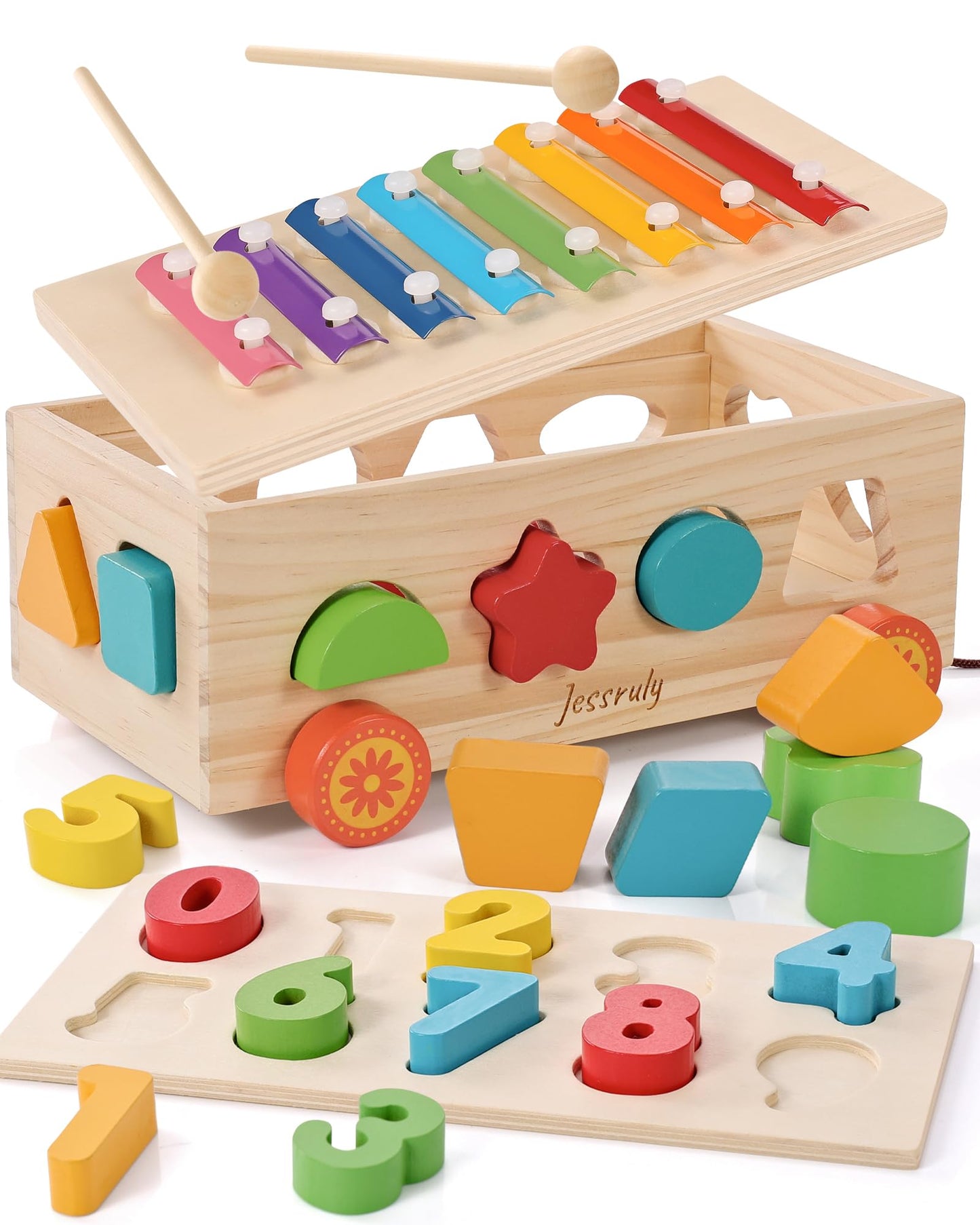Jessruly Shape Sorter: Wooden Xylophone & Montessori Number Puzzle for Babies and Toddlers