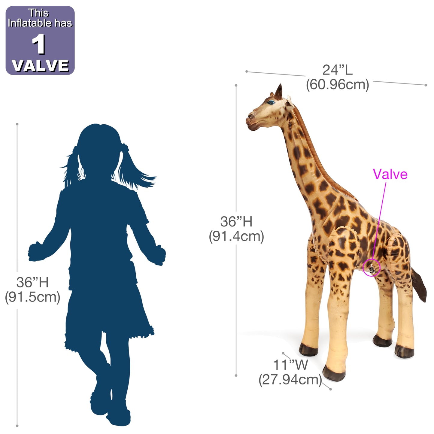Jet Creations 36in Inflatable Giraffe Toy for Pool Parties, Birthdays, Indoor & Outdoor Decor