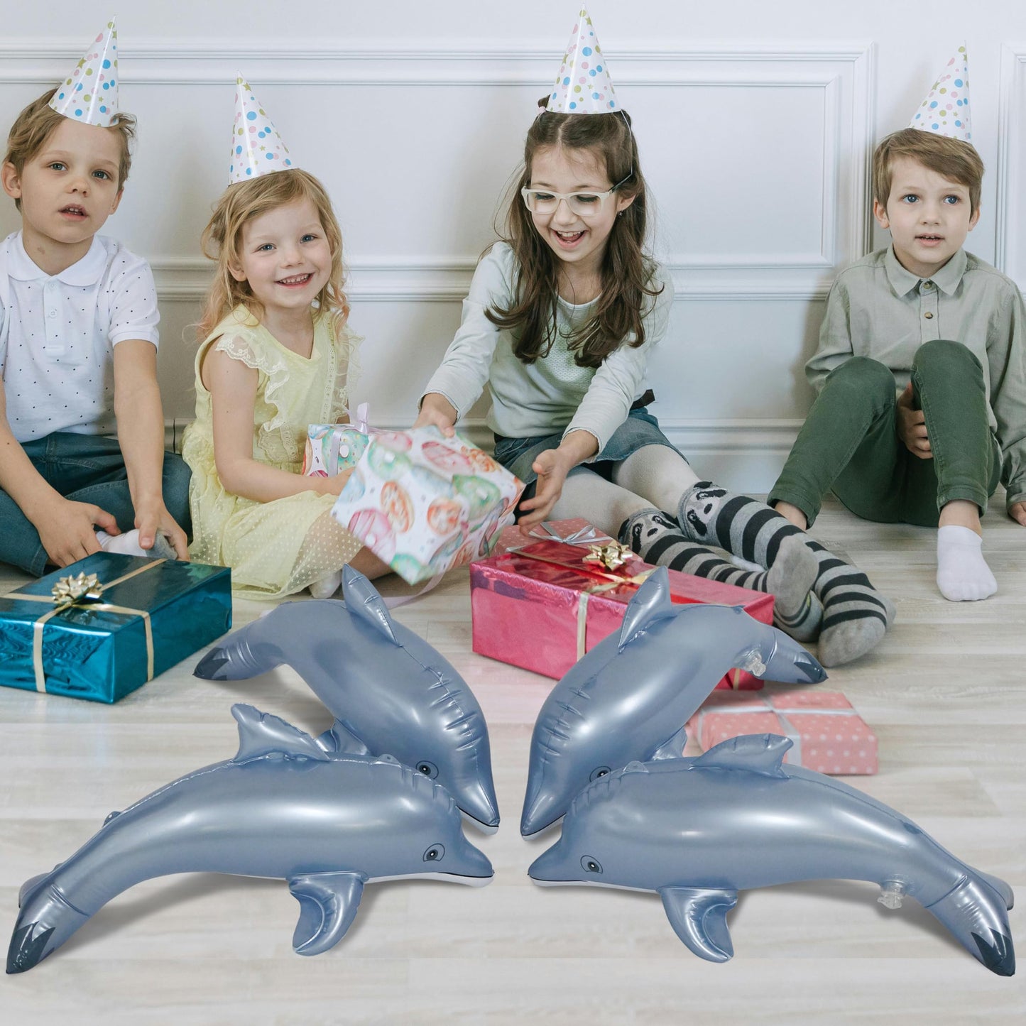 Jet Creations Inflatable Dolphin Set – Pack of 4, 20-Inch Pool Toys & Decor