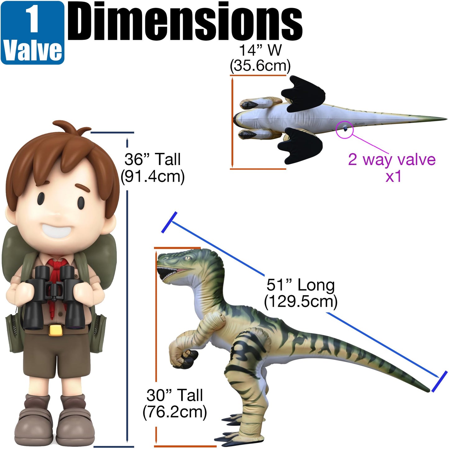 Jet Creations Large Velociraptor Inflatable — 51-Inch Durable & Lifelike Dinosaur