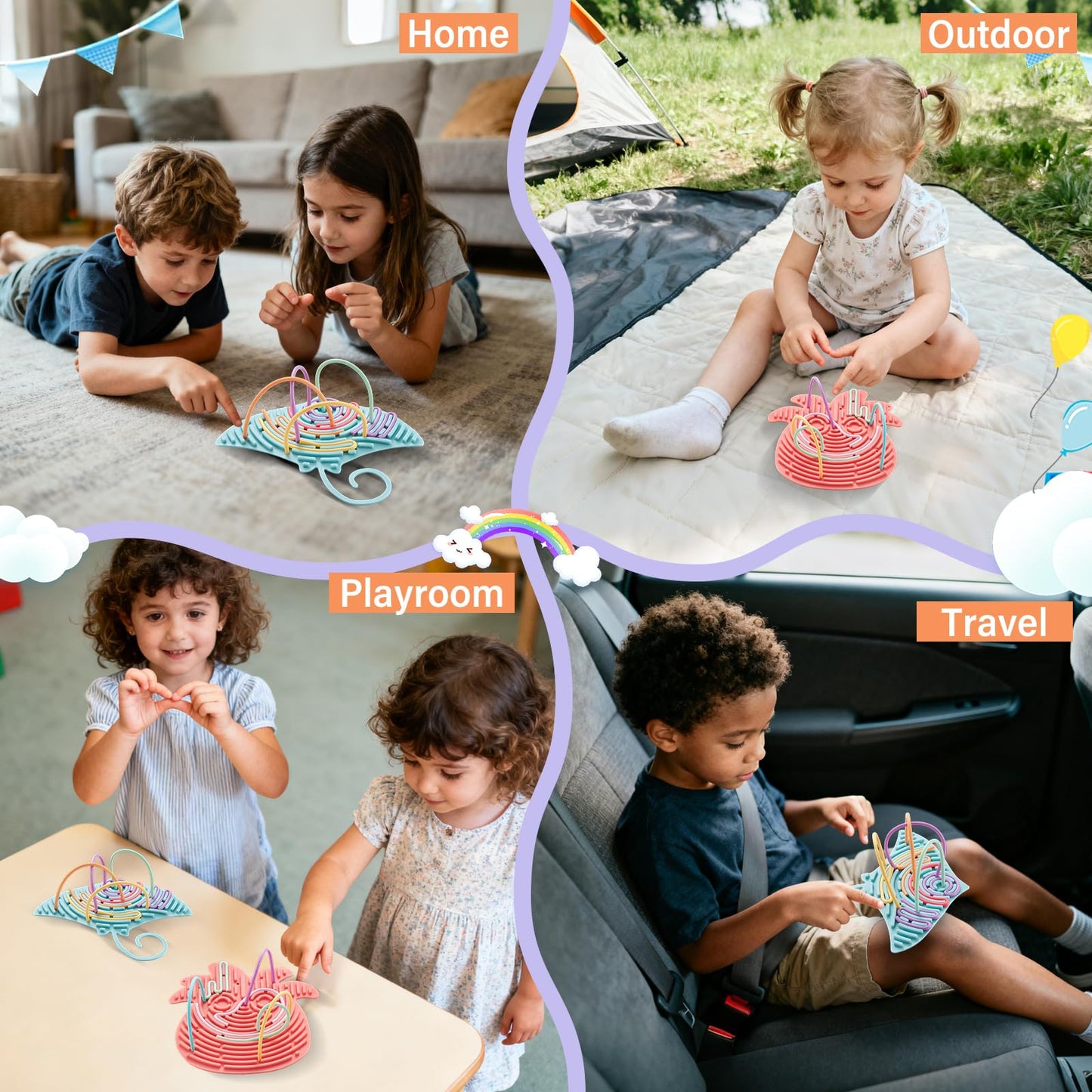 Jet Lag 2-Pack Sensory Activity Board with 20 Strings — Silent Fidget Toy for Focus, Calming & Stress Relief