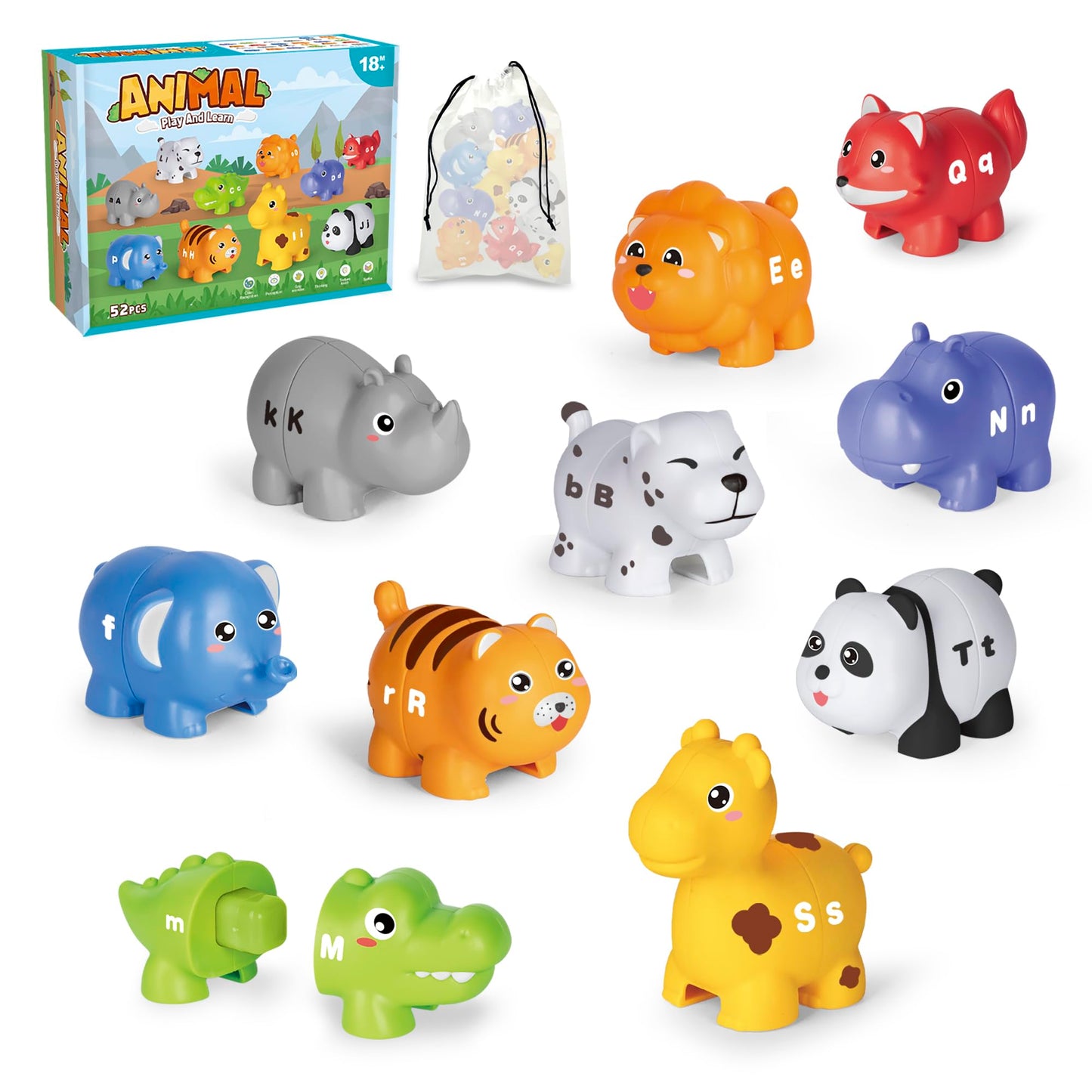 Jetbotell Learning ABC Animal Match Game for Toddlers – 52 Pcs Uppercase & Lowercase Letters