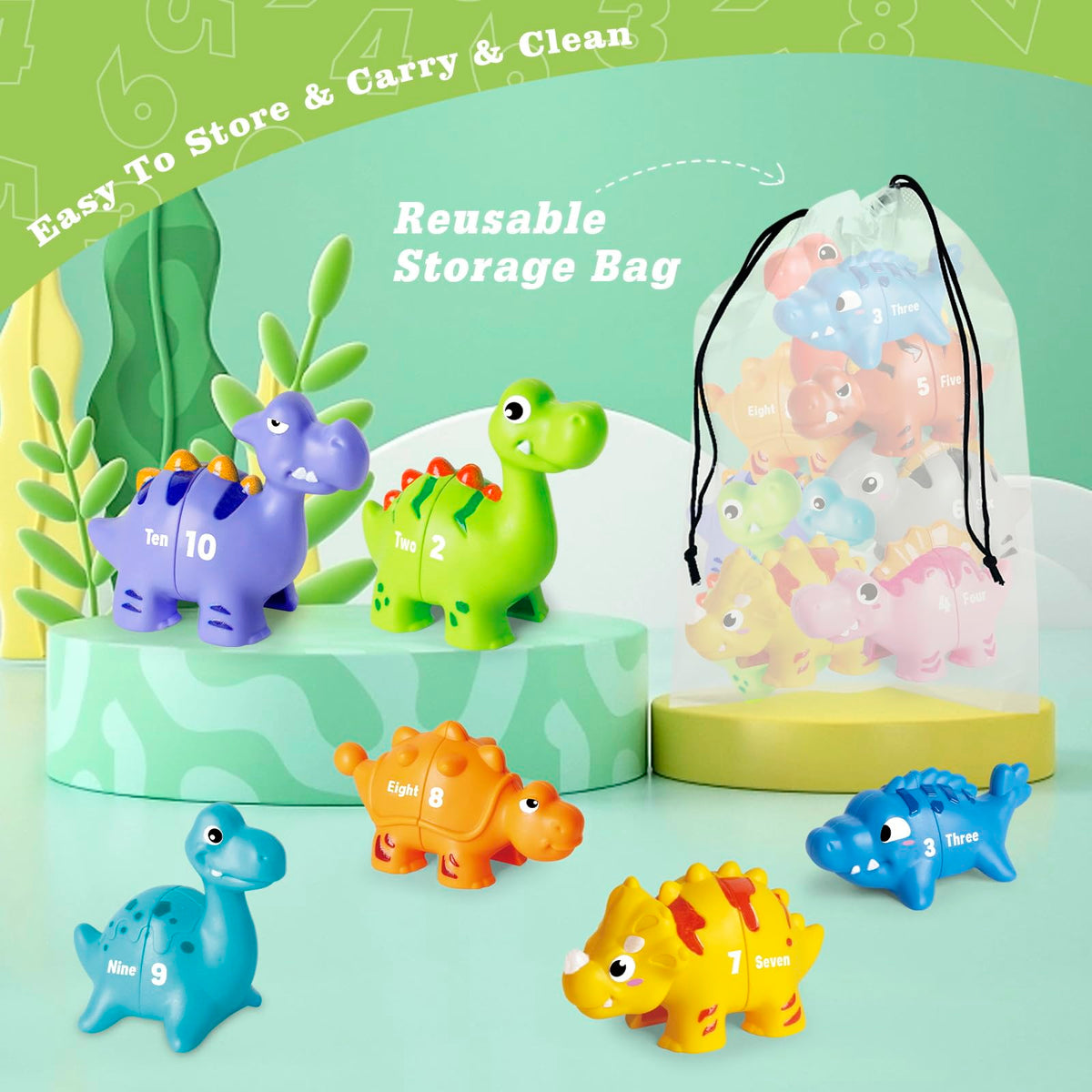 Jetbotell 20-Piece Dinosaur Number Learning Toys for Toddlers 3-5 | Double-Sided Number Matching