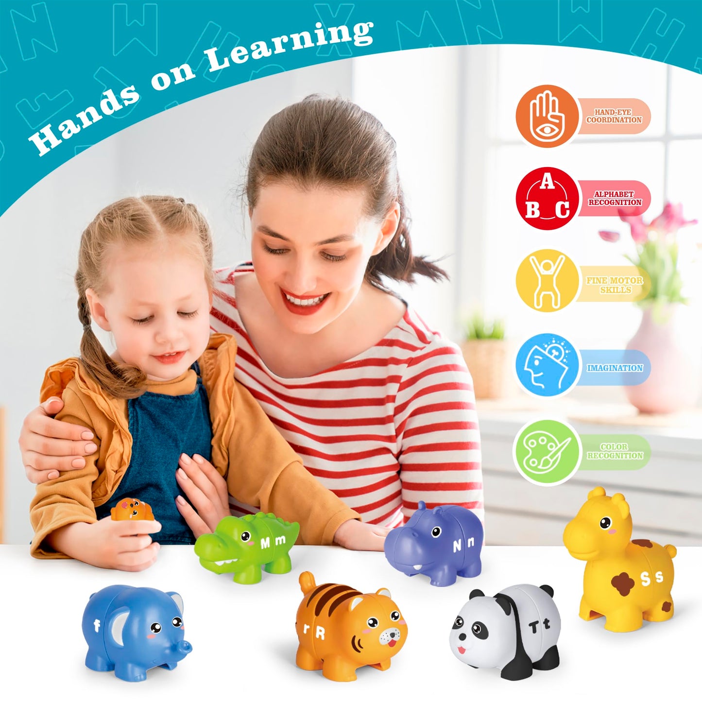 Jetbotell Learning ABC Animal Match Game for Toddlers – 52 Pcs Uppercase & Lowercase Letters