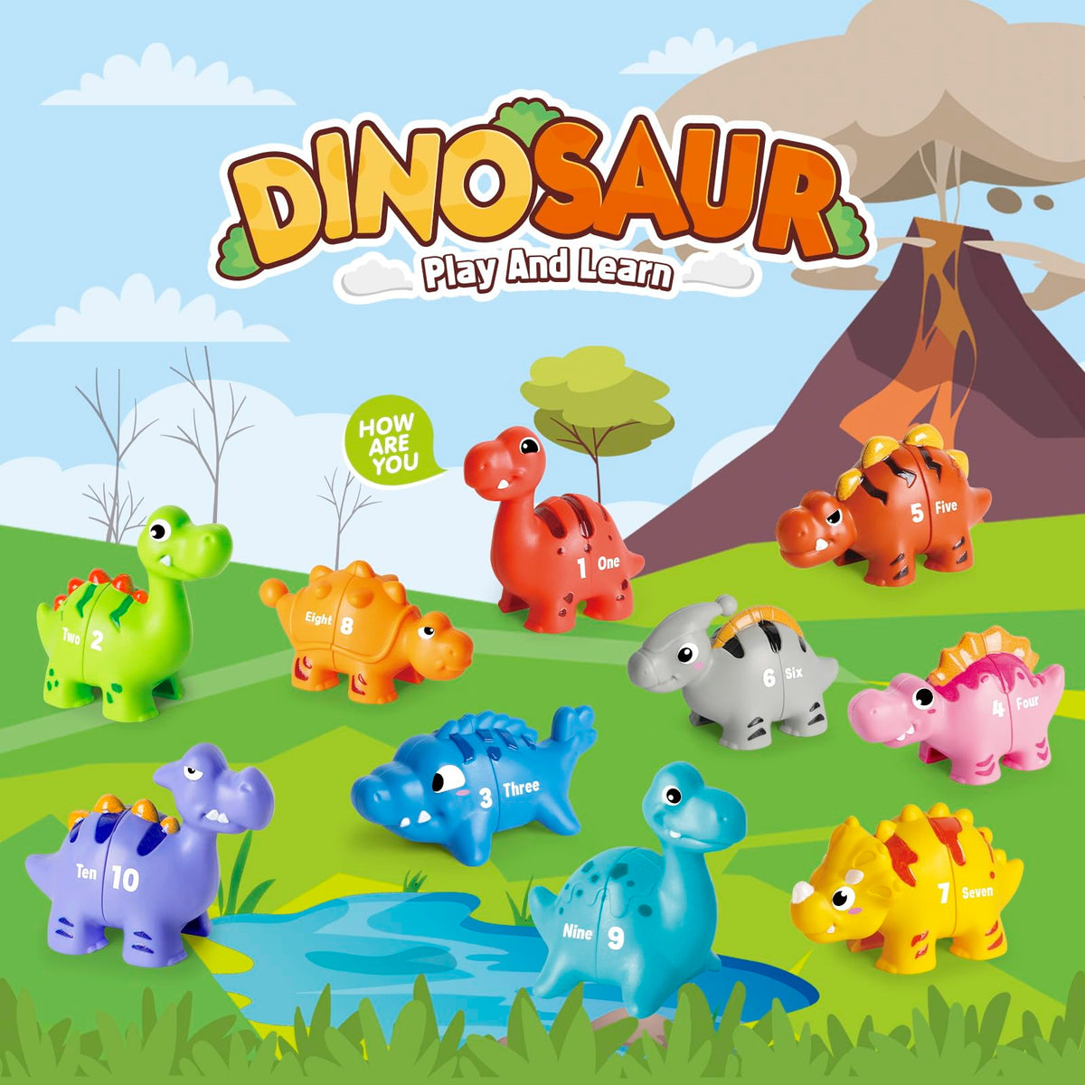 Jetbotell 20-Piece Dinosaur Number Learning Toys for Toddlers 3-5 | Double-Sided Number Matching