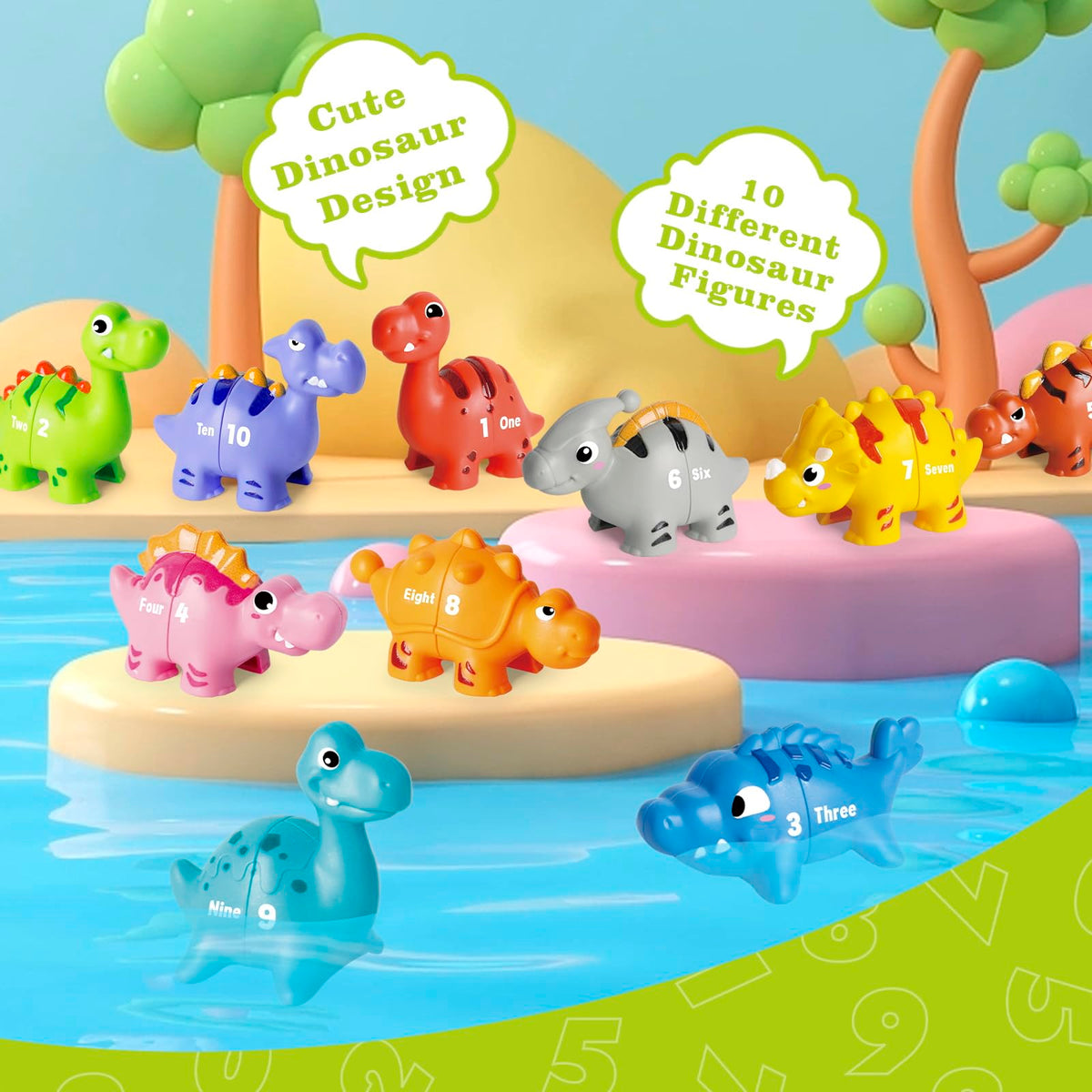 Jetbotell 20-Piece Dinosaur Number Learning Toys for Toddlers 3-5 | Double-Sided Number Matching