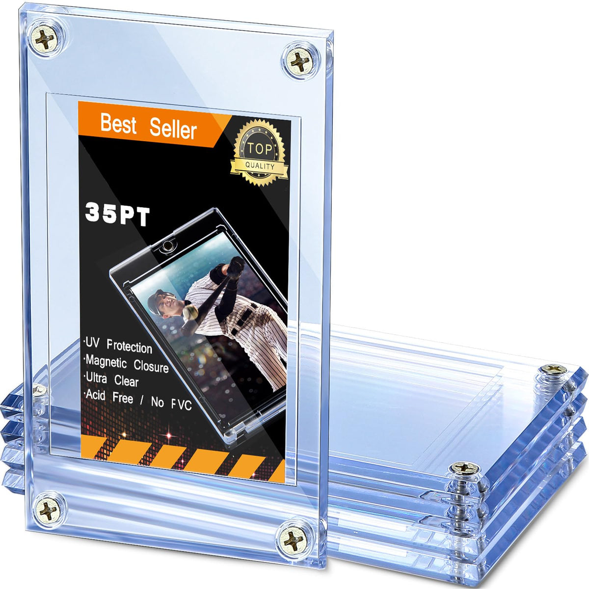 Jetec 5-Piece Screw Trading Card Protectors | 35 Pt Clear Acrylic Card Holders