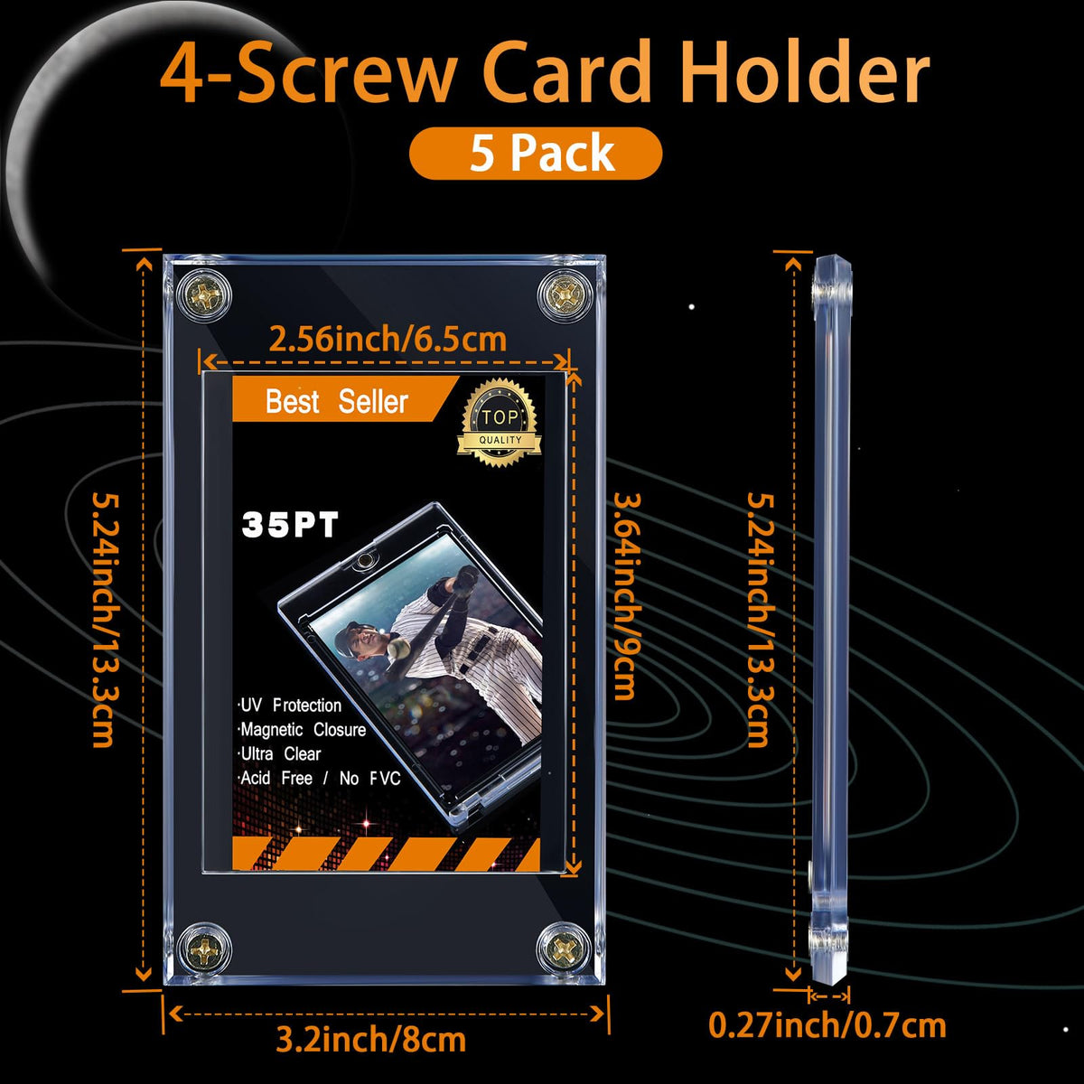 Jetec 5-Piece Screw Trading Card Protectors | 35 Pt Clear Acrylic Card Holders