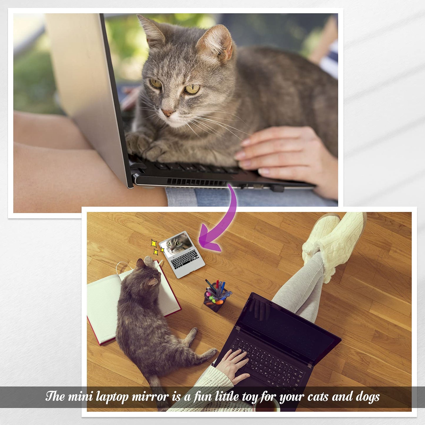 Jetec Mini Cat Laptop Toy Mirror – Silver Pocket Mirror 3.7 x 2.5 in