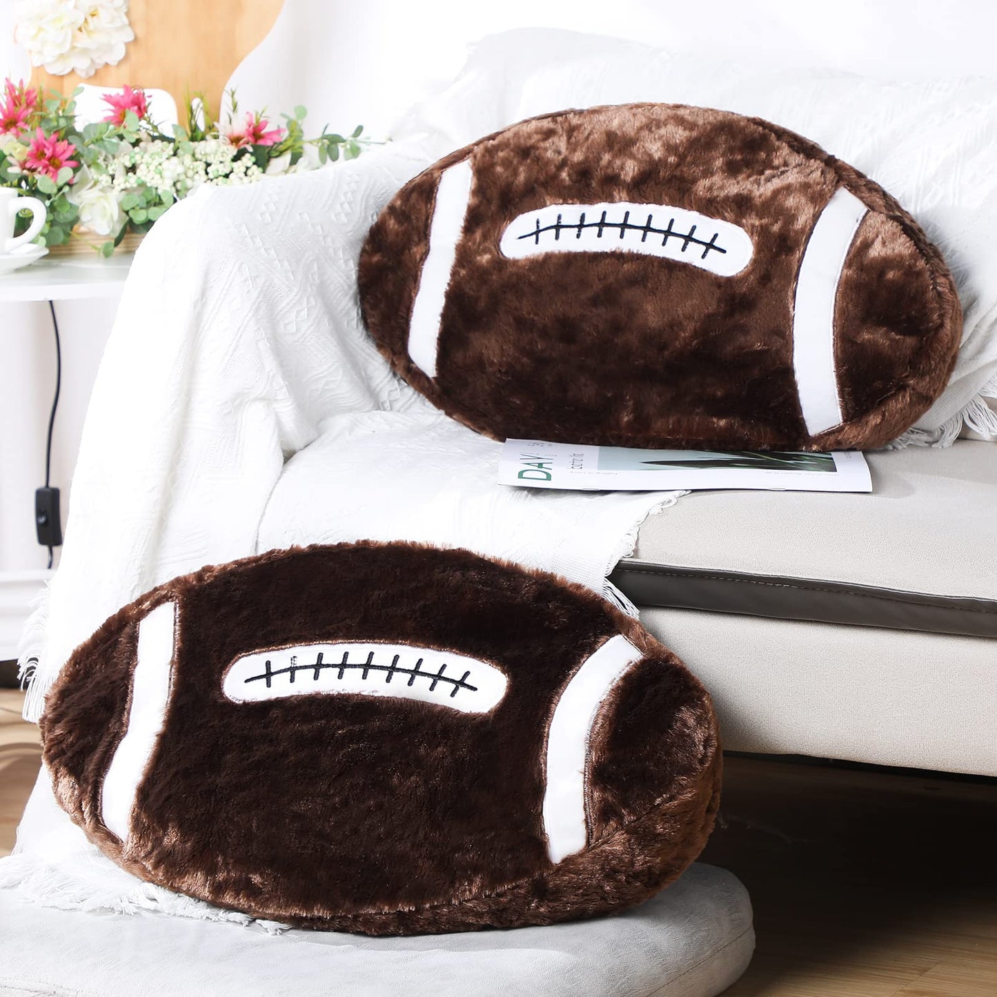 Jetec 2 pcs Football Plush Pillow – Soft Football Room Decor & Cozy Round Cushions