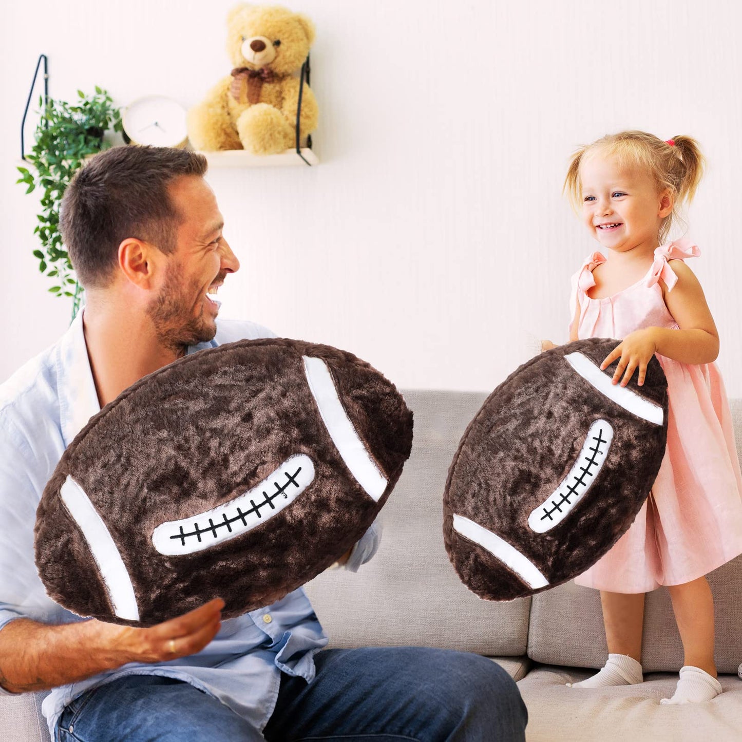 Jetec 2 pcs Football Plush Pillow – Soft Football Room Decor & Cozy Round Cushions