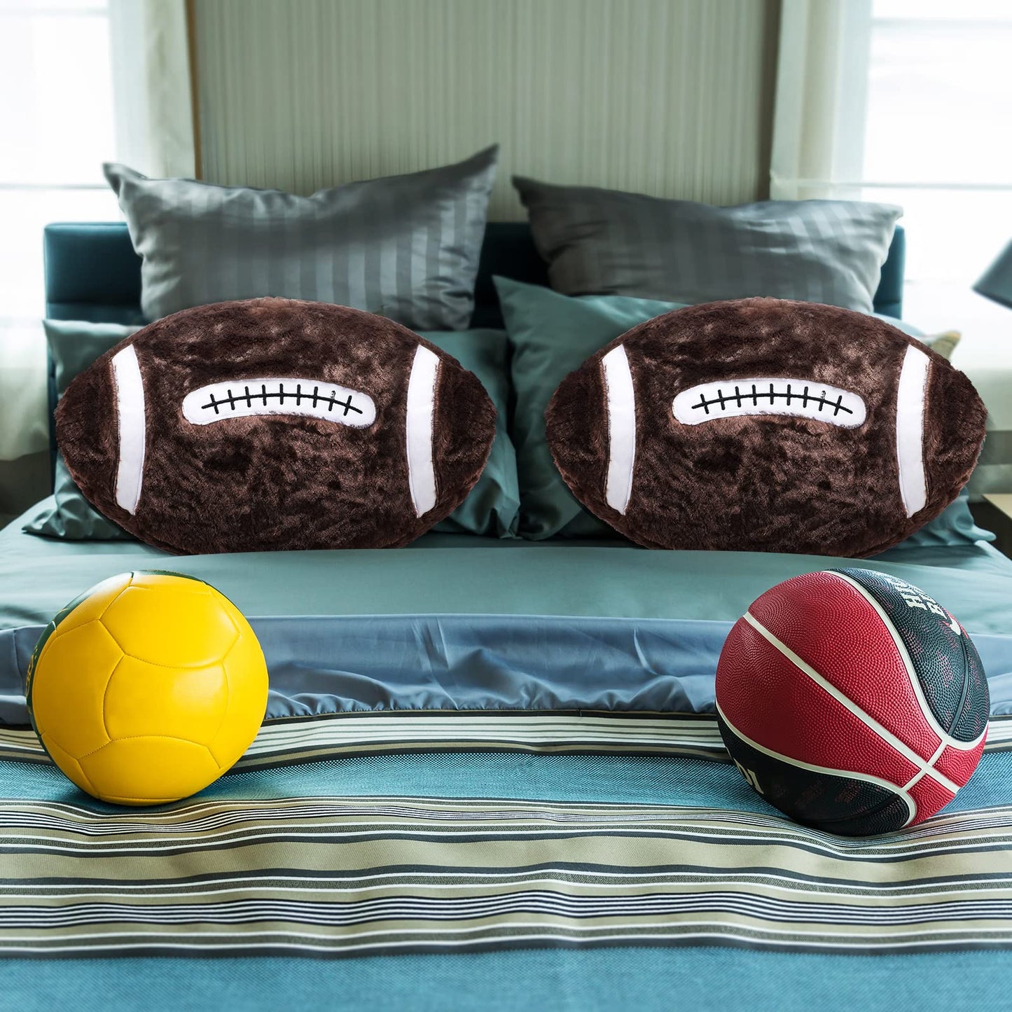 Jetec 2 pcs Football Plush Pillow – Soft Football Room Decor & Cozy Round Cushions