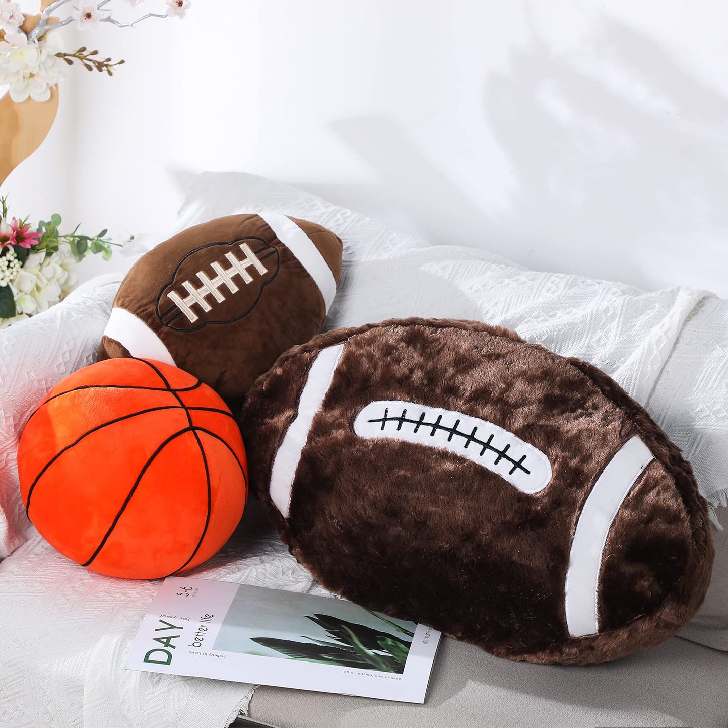 Jetec 2 pcs Football Plush Pillow – Soft Football Room Decor & Cozy Round Cushions