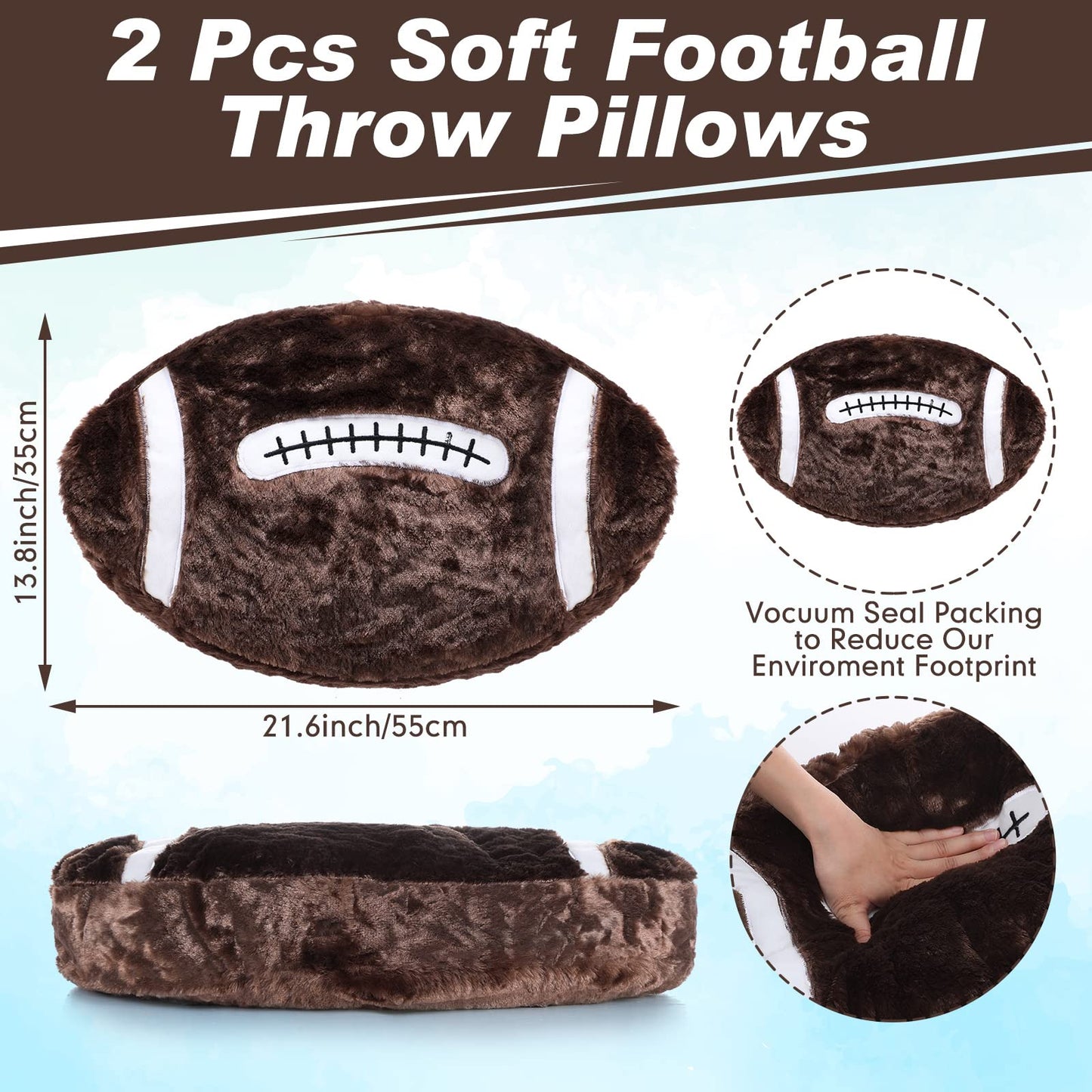 Jetec 2 pcs Football Plush Pillow – Soft Football Room Decor & Cozy Round Cushions