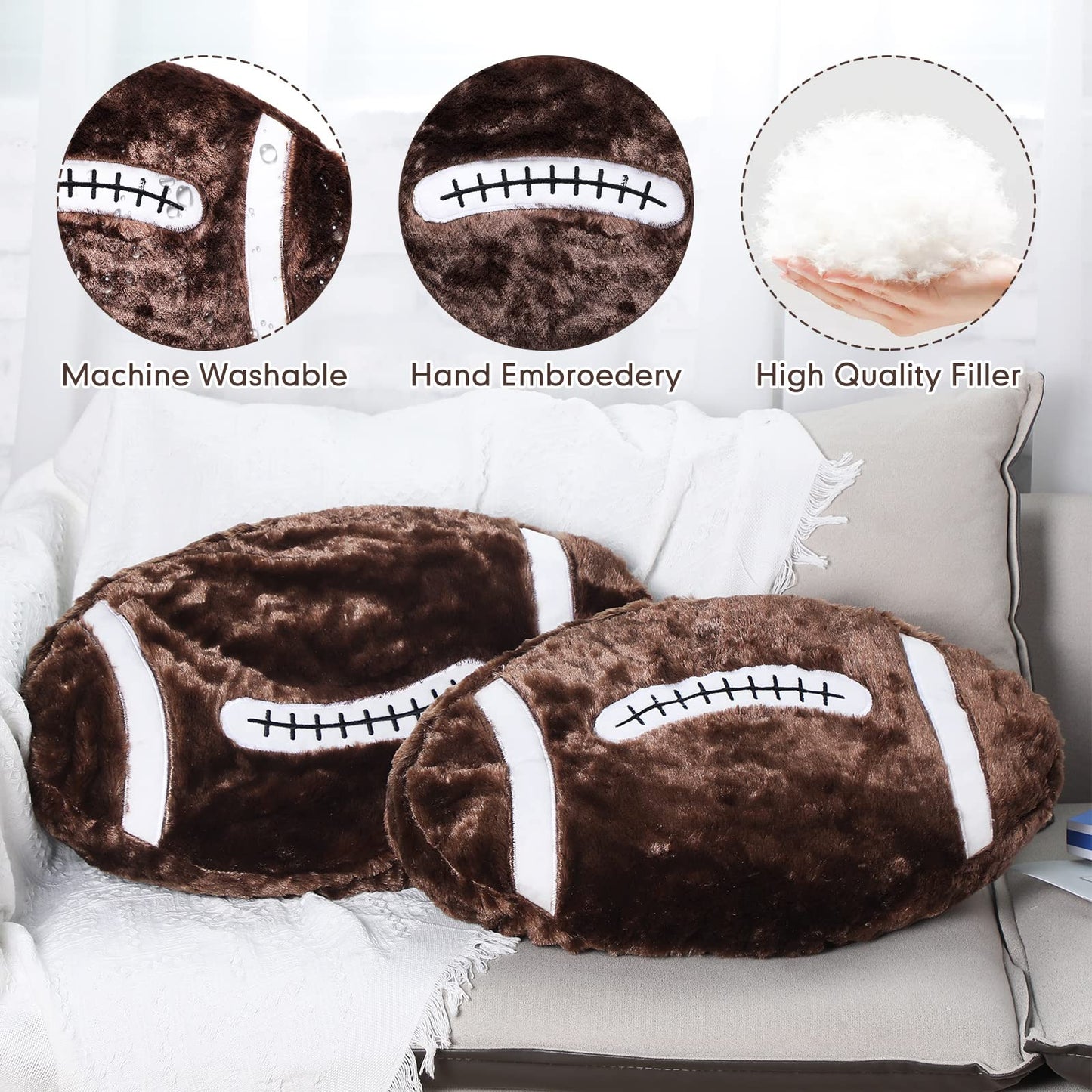 Jetec 2 pcs Football Plush Pillow – Soft Football Room Decor & Cozy Round Cushions