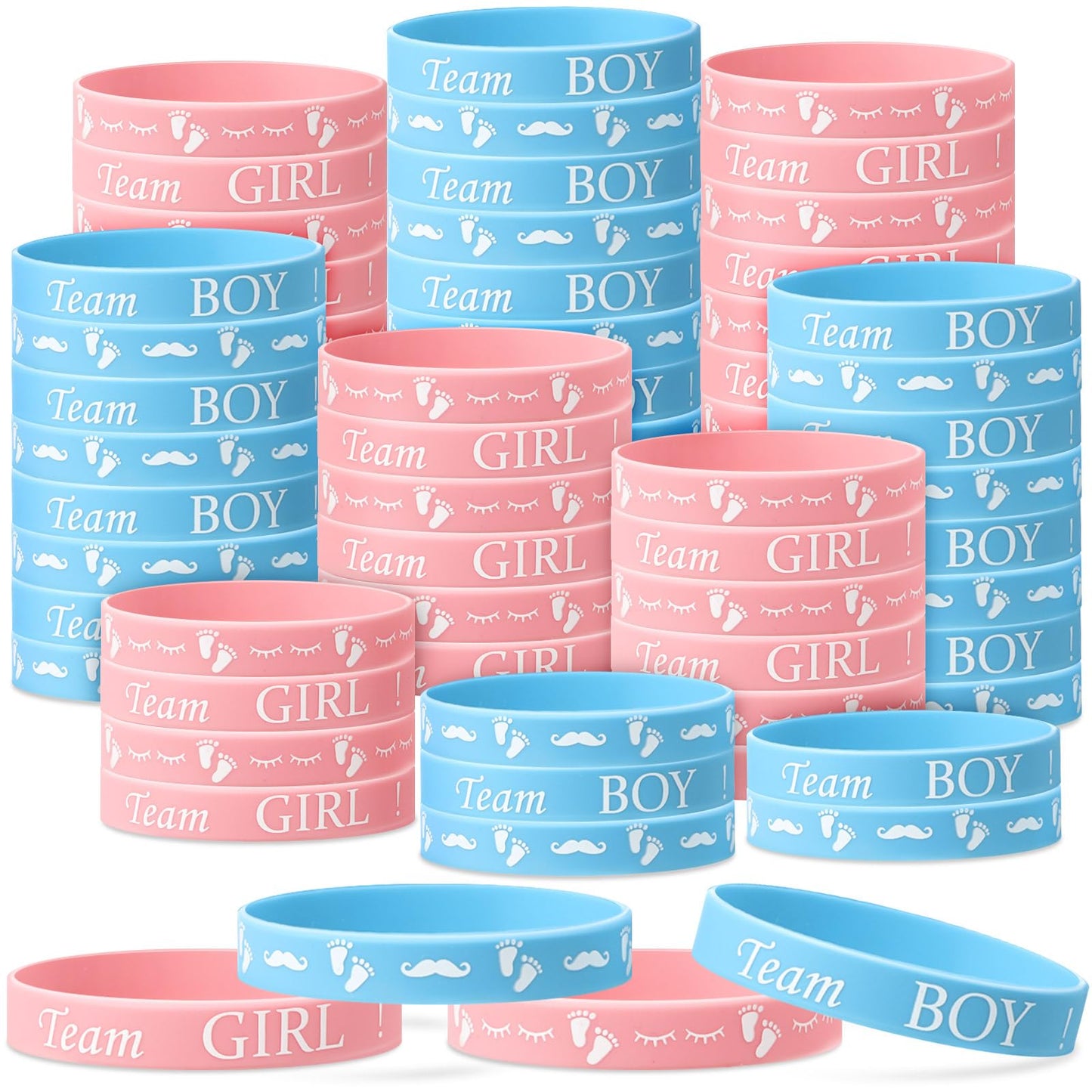Jetec 60-Piece Gender Reveal Bracelets – Team Boy & Team Girl Silicone Wristbands