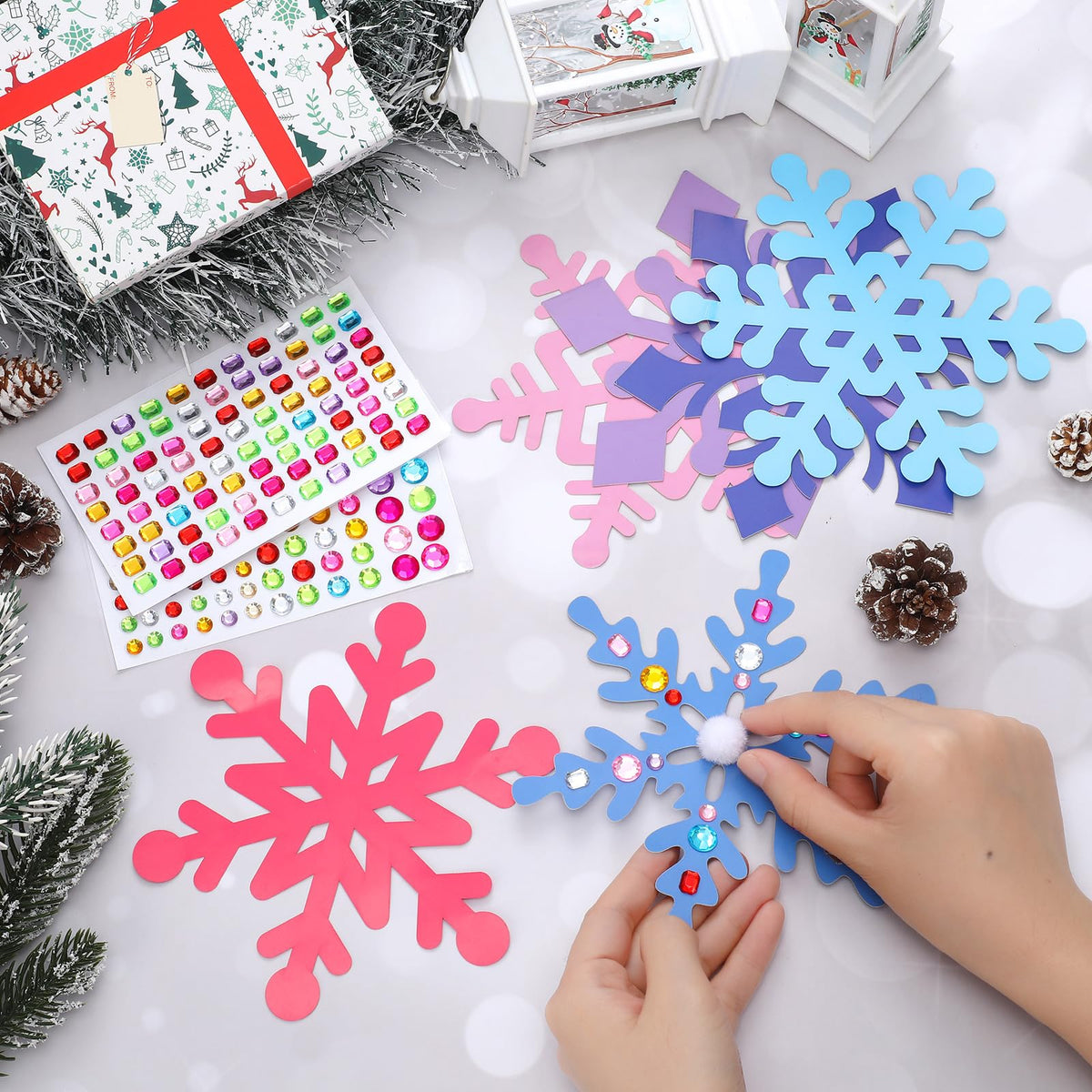 Jetec 30 Sets Snowflake Craft Kit – Winter Diamond Art Ornaments DIY Party Favors