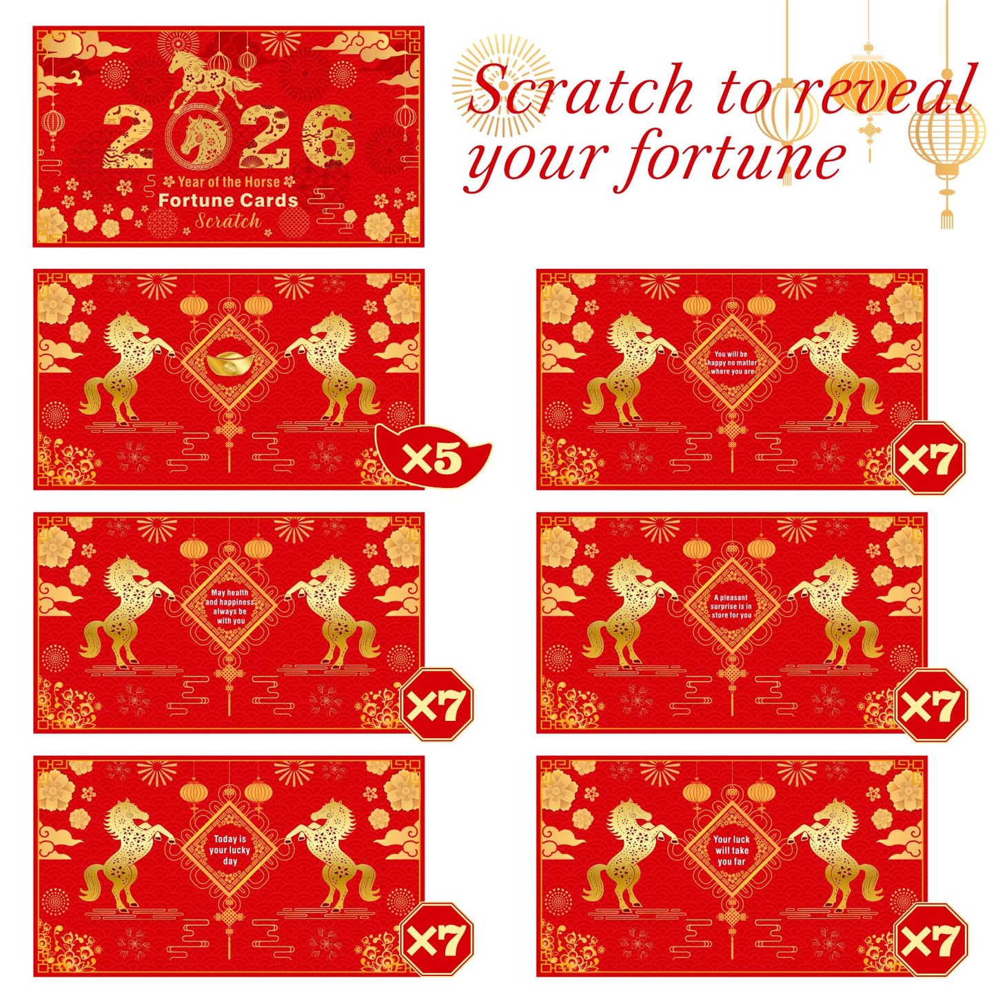 Jetec 40 Count Chinese New Year Scratch Off Fortune Cards – Lunar New Year Party Favors